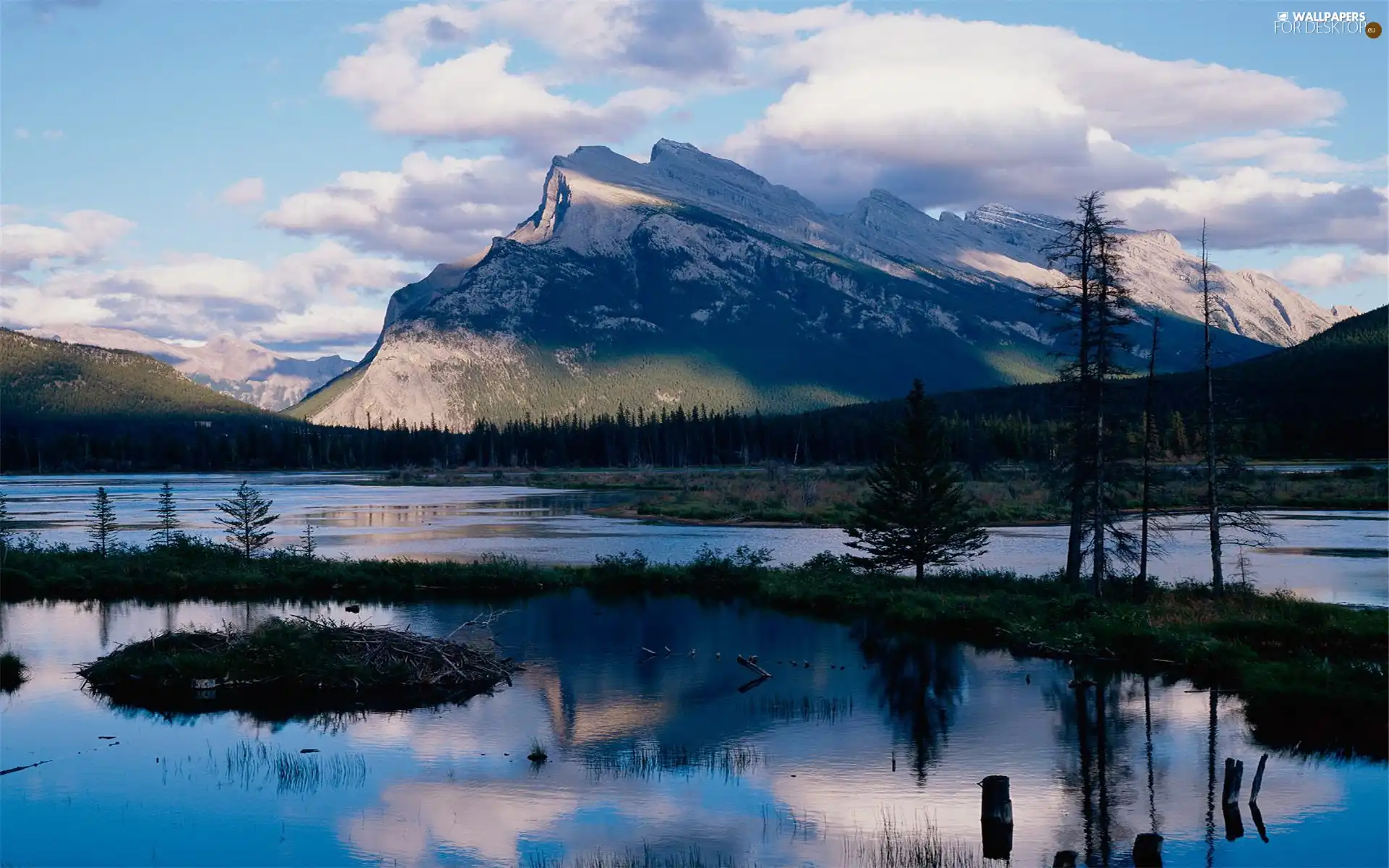 landscape, clouds, lake, Mountains