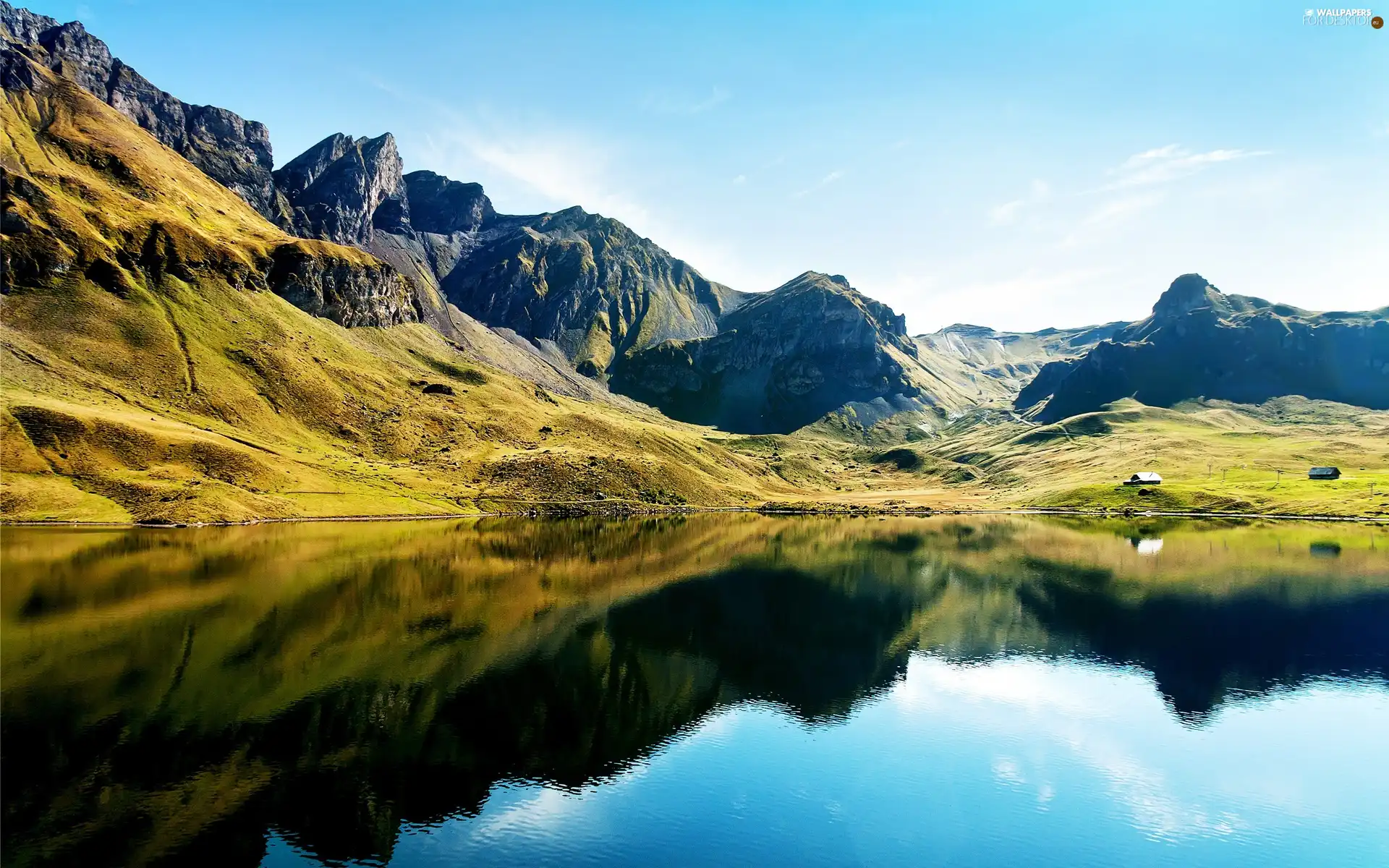 Mountains, lake