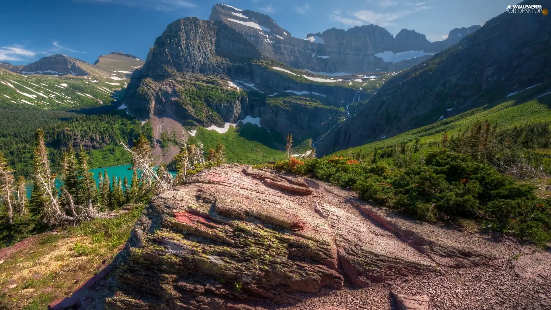 Mountains, rocks, VEGETATION, lake