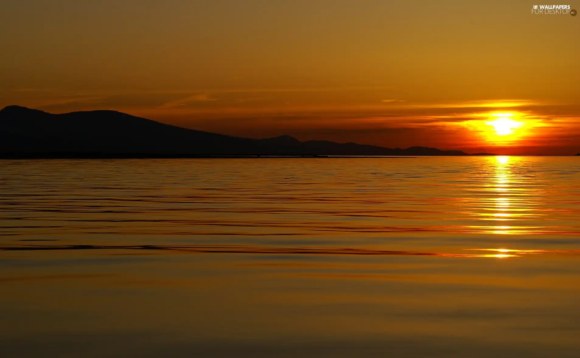 lake, west, sun