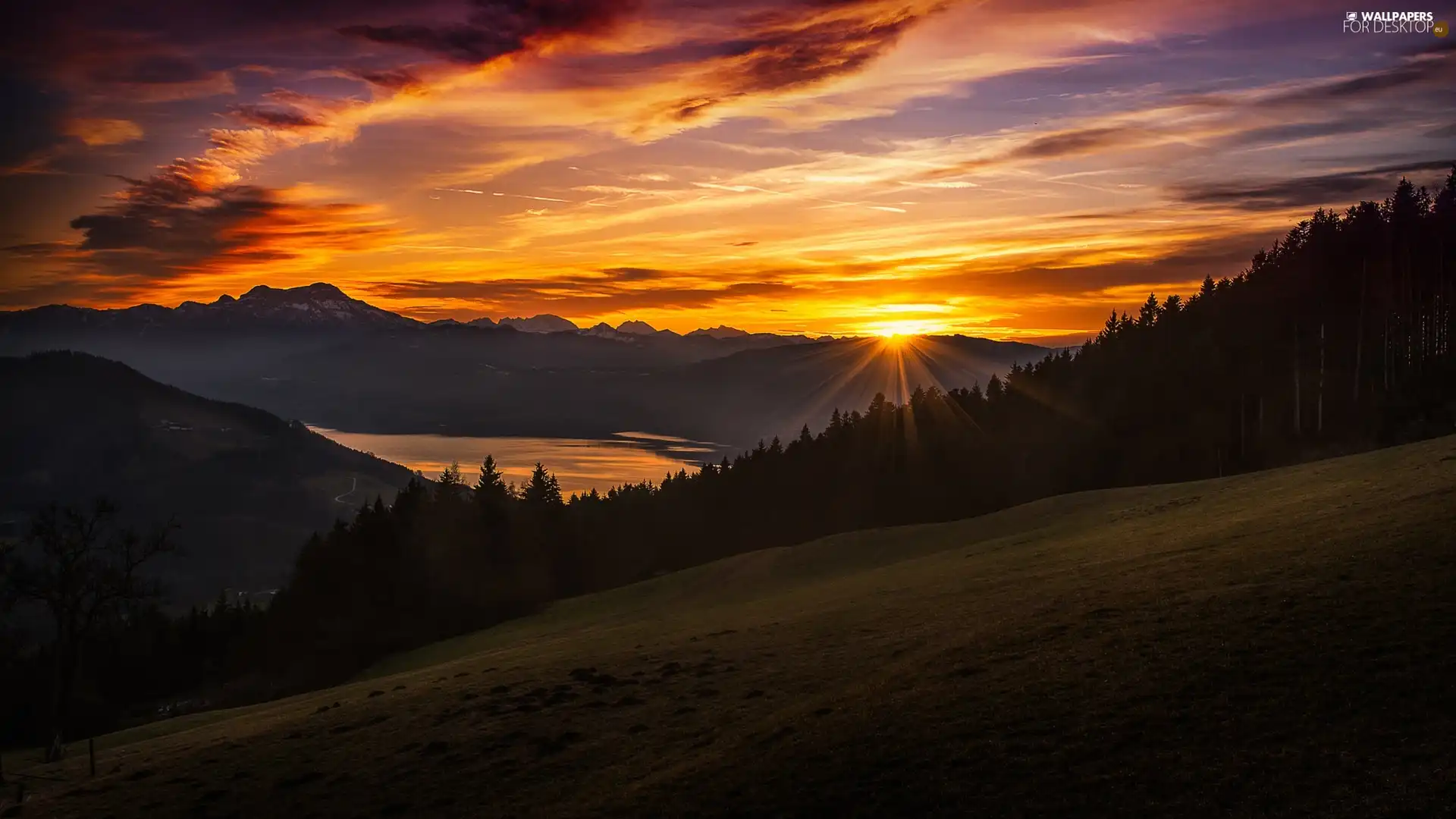 Great Sunsets, Mountains, lake