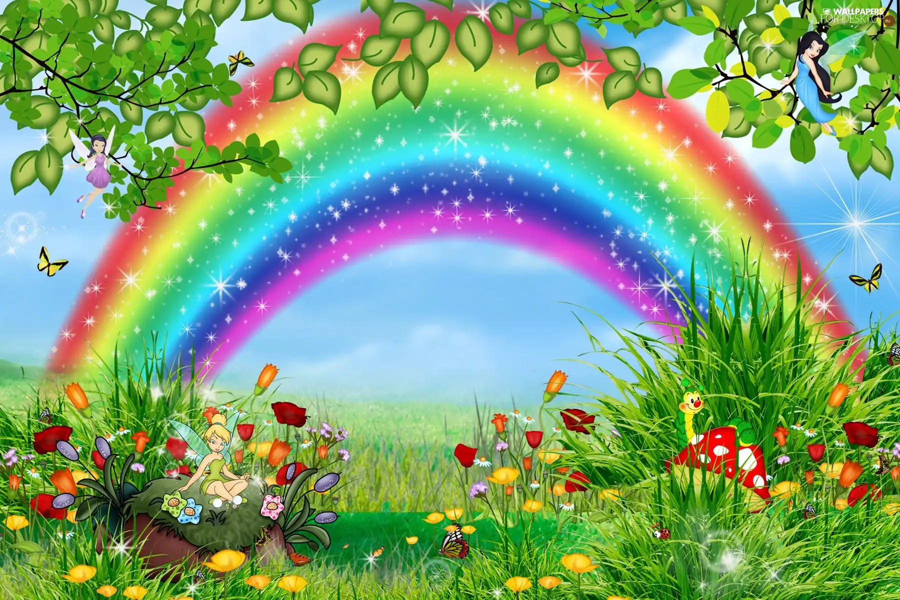 land, fantasy, Great Rainbows, elf, Meadow