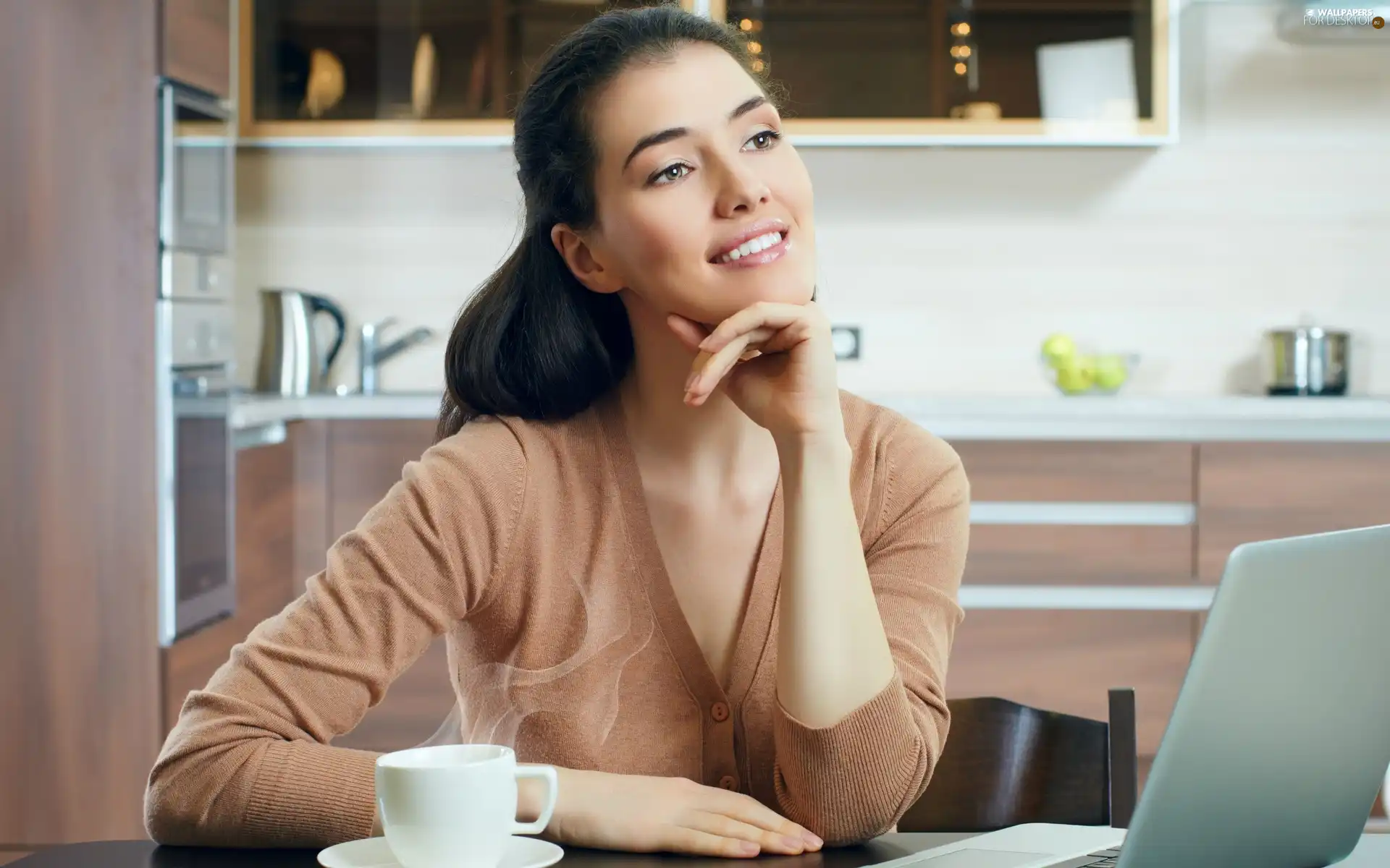 laptop, Women, coffee