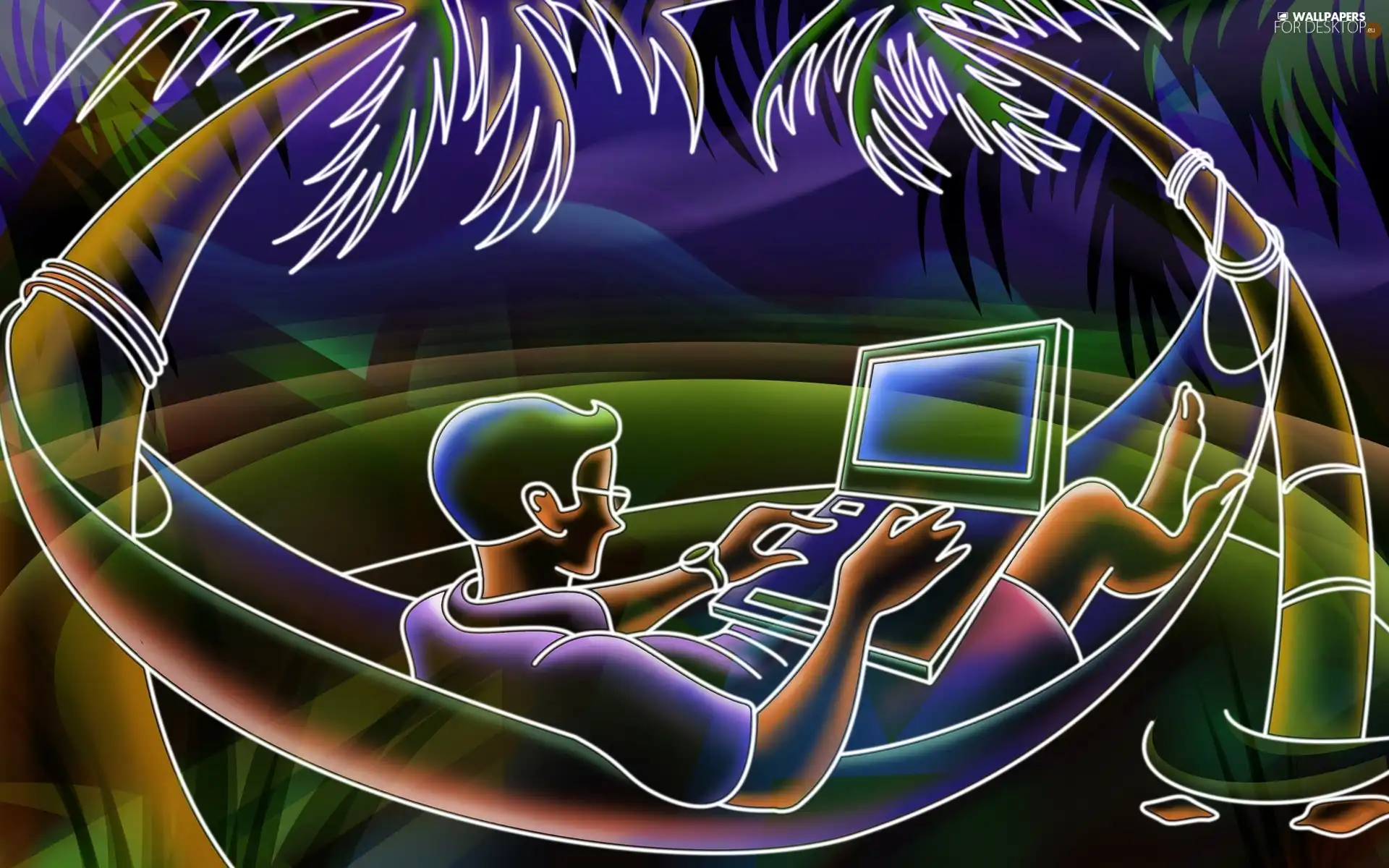 laptop, Palms, Hammock