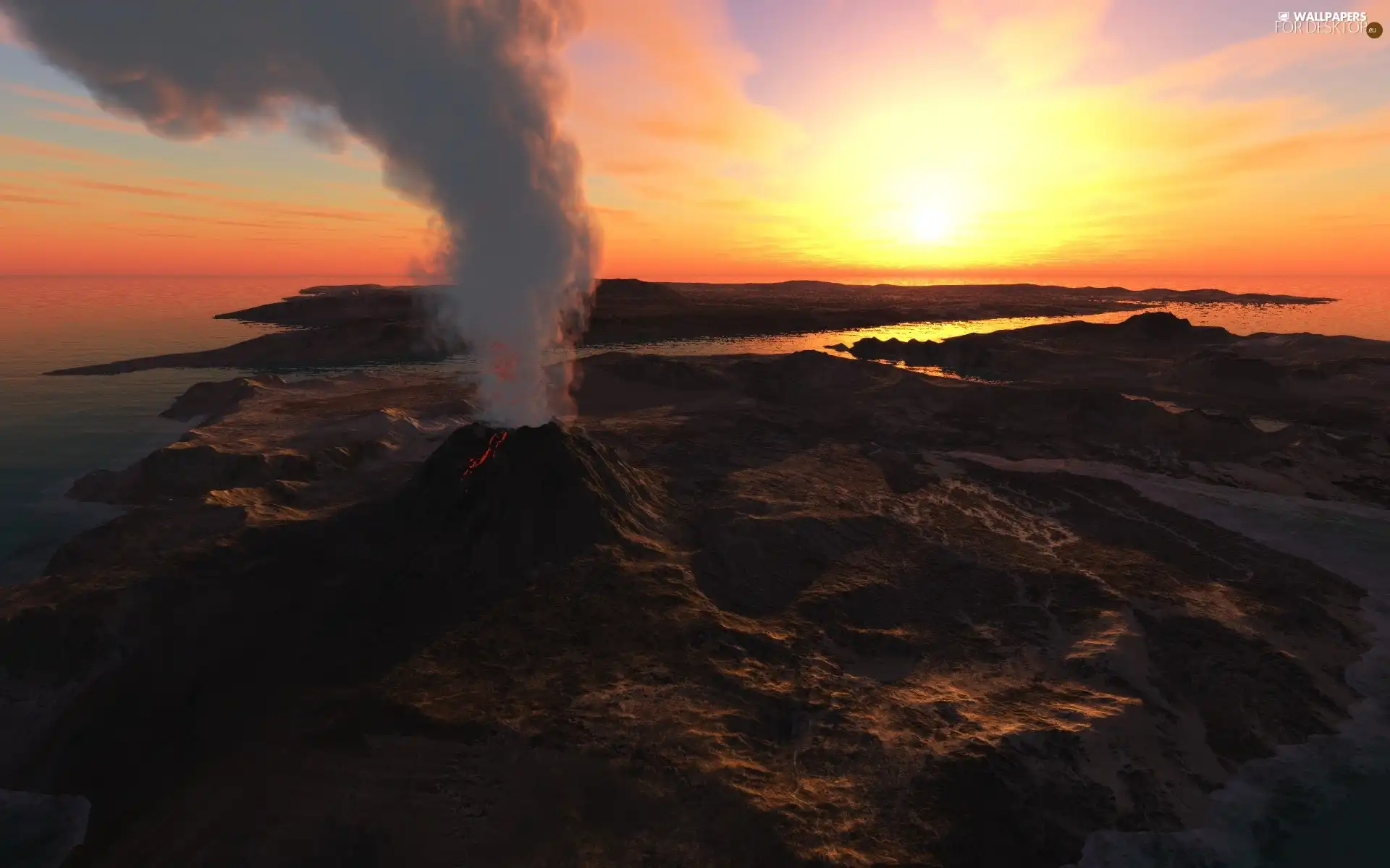 Lava, volcano, smoke