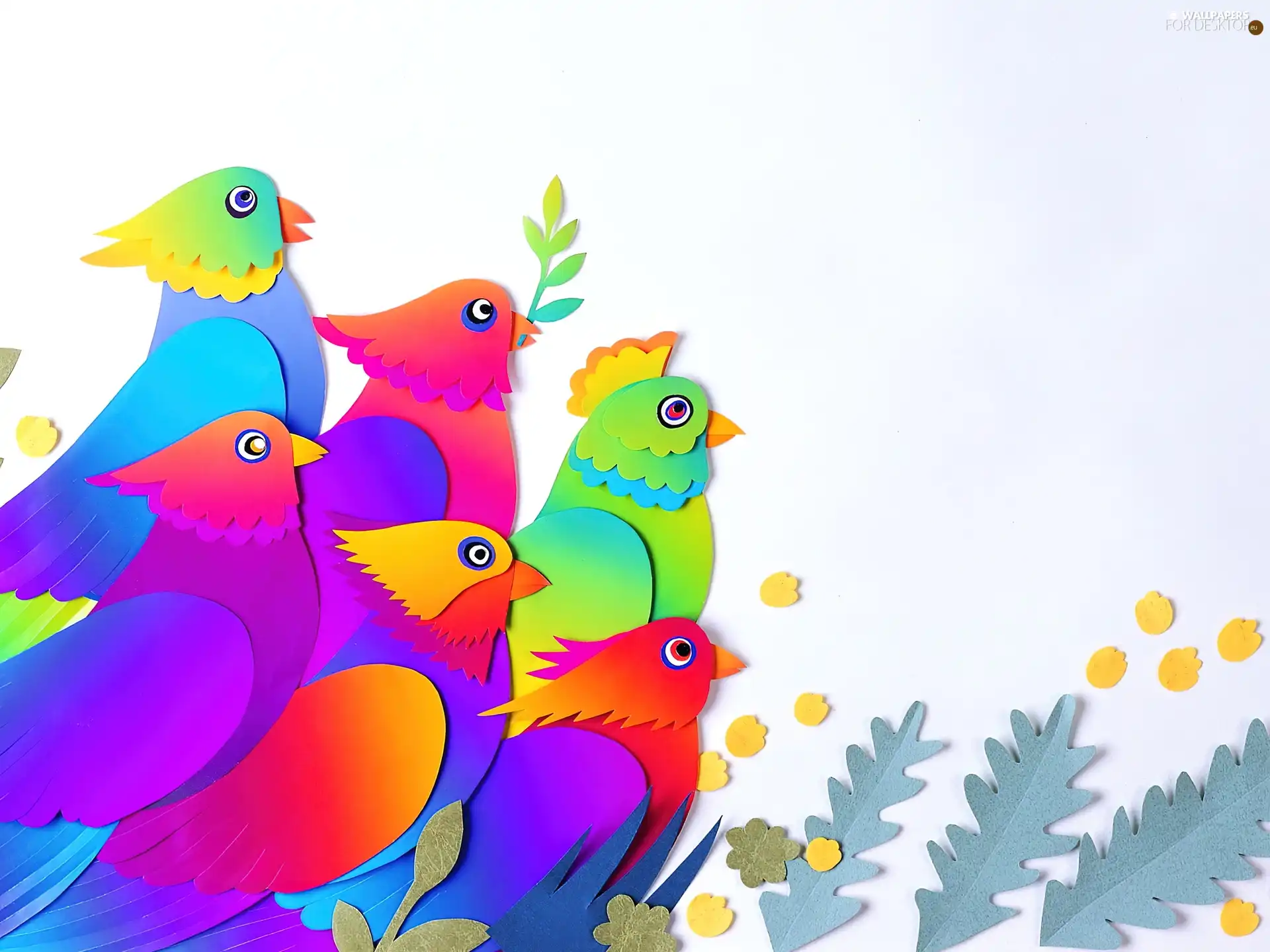 Papier Art, Parrots, Leaf