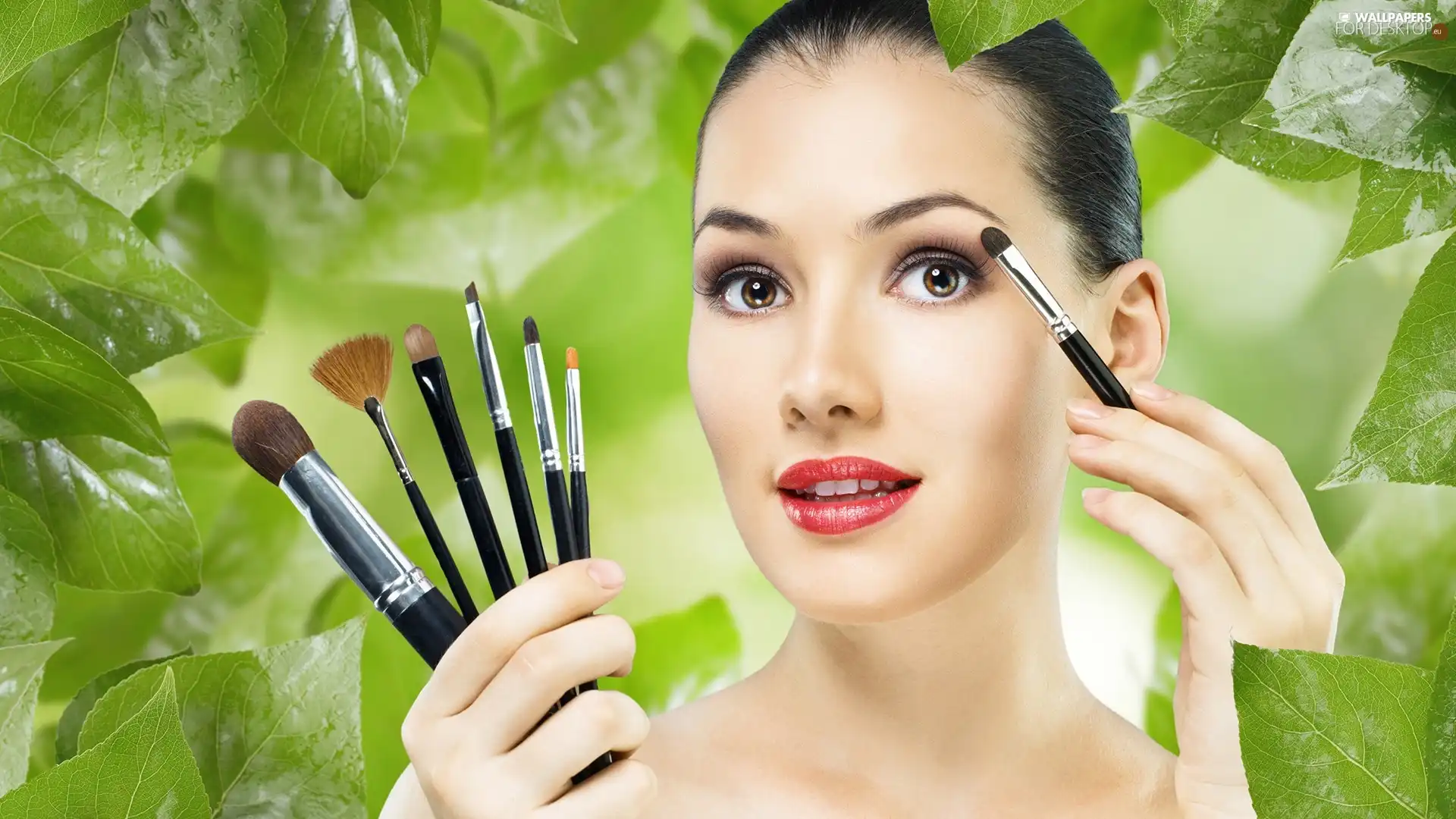 make-up, Brushes, Leaf, Women