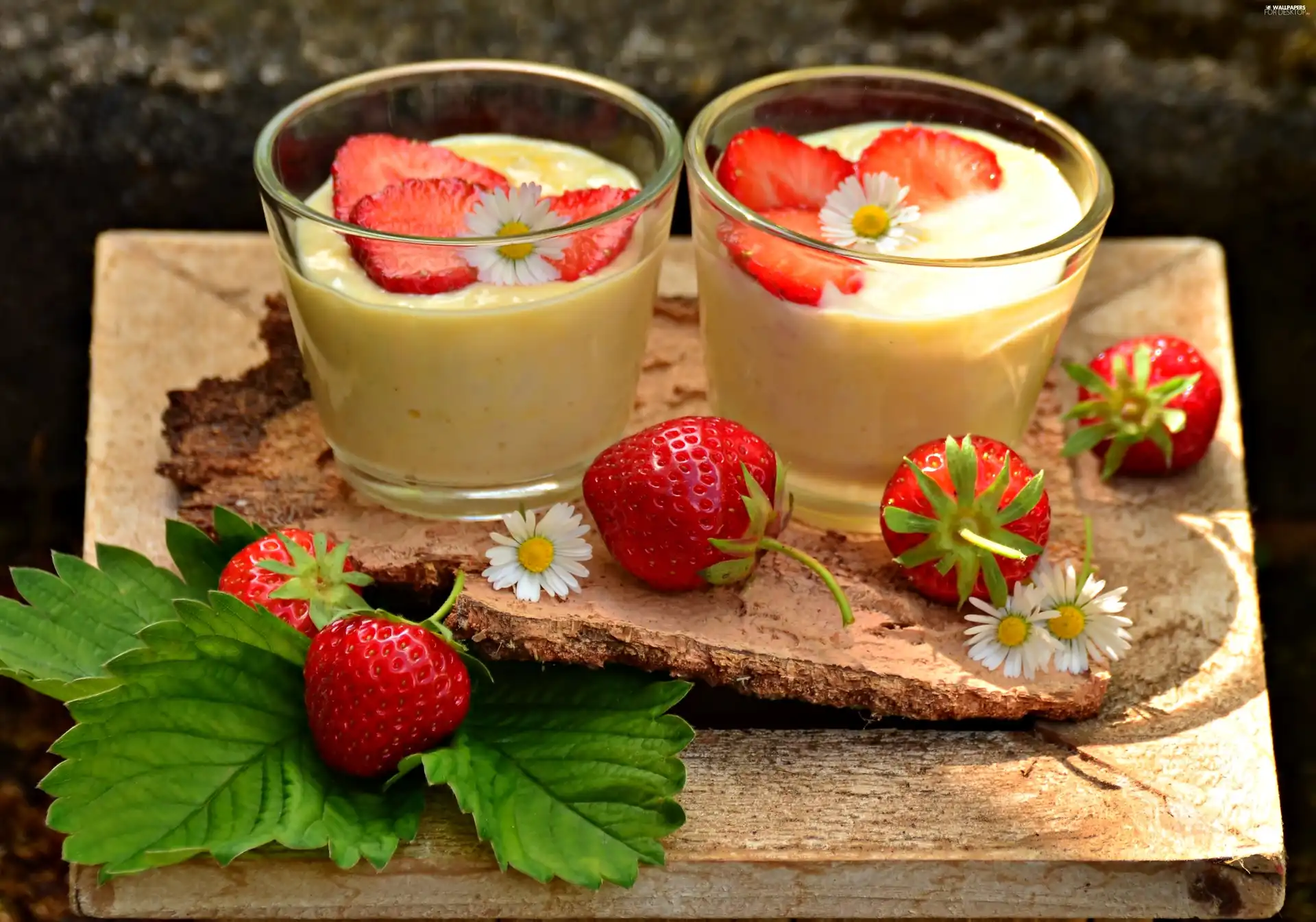 food, strawberries, leaves, dessert