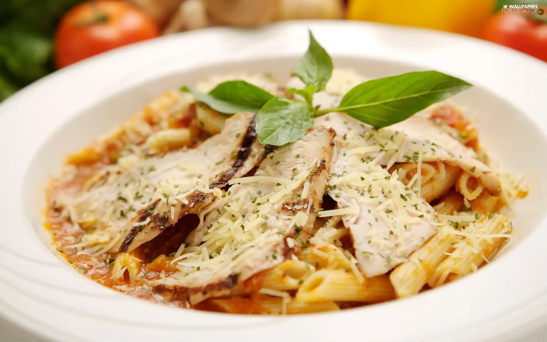 leaves, mint, chicken, macaroni, grilled