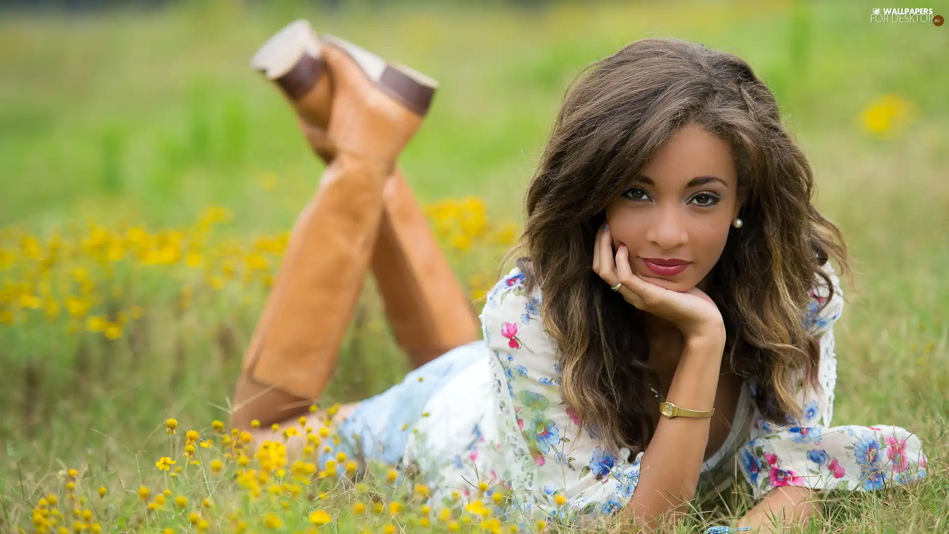 dress, Meadow, Women, light brown, laying
