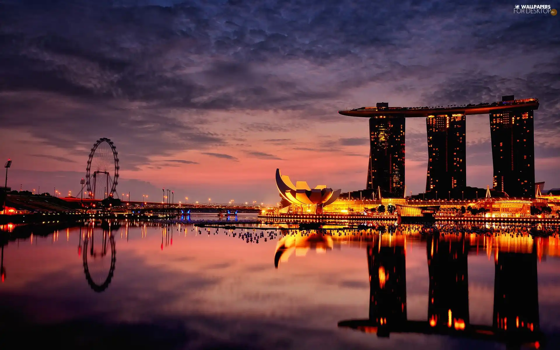 light, Singapur, Night, sea, Hotel hall