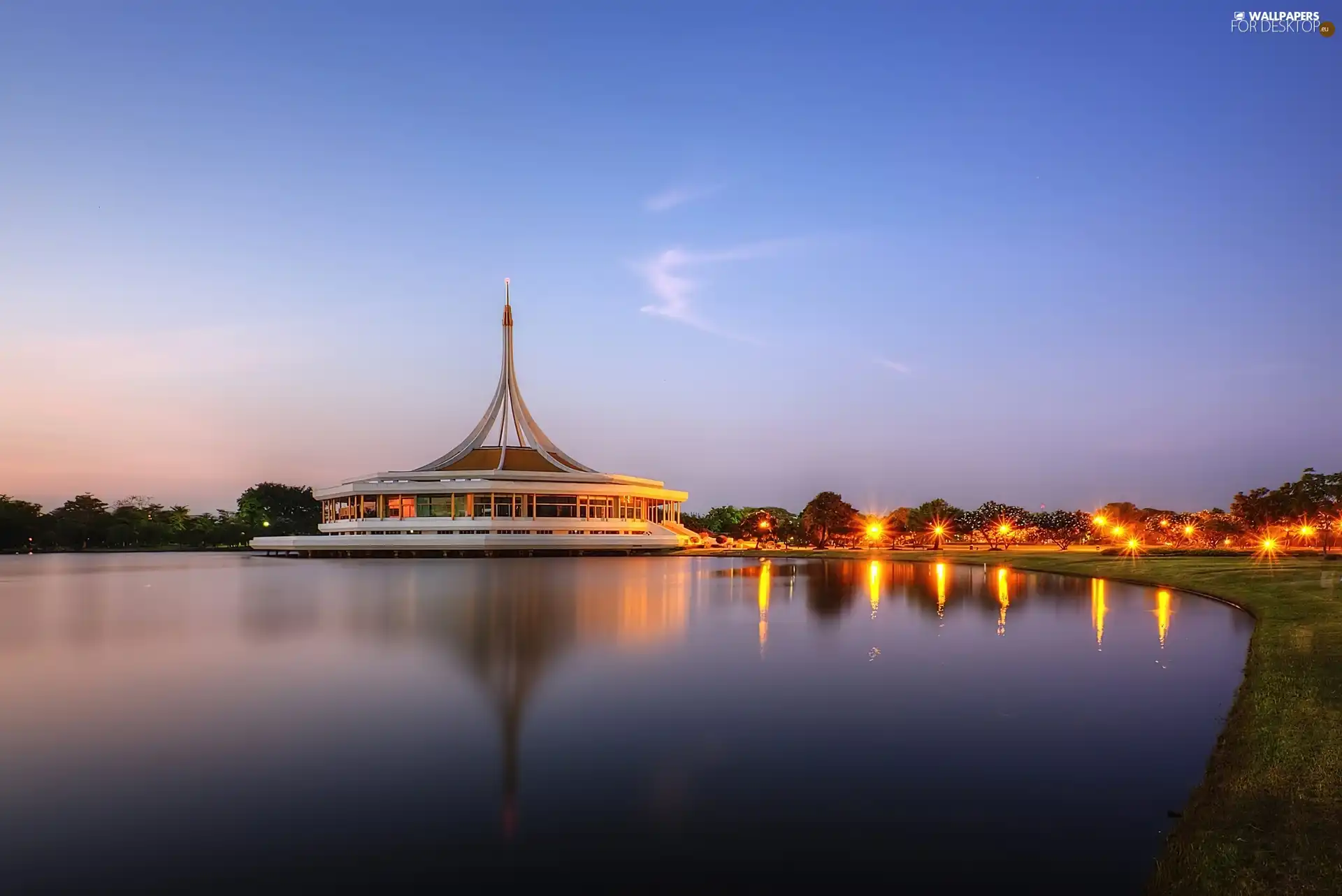 light, Thailand, pavilion, water, Bangkok