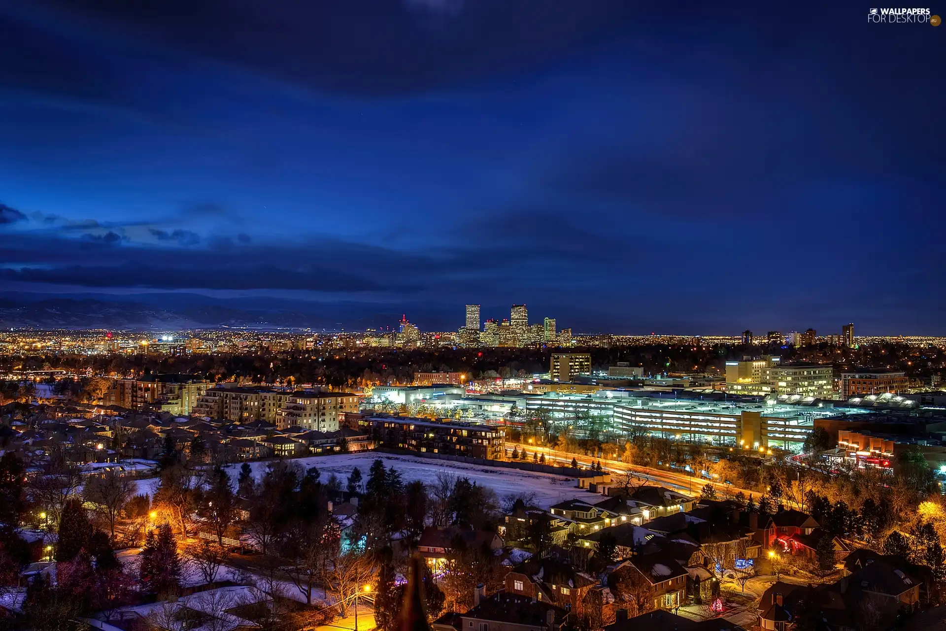 Town, panorama, light, night