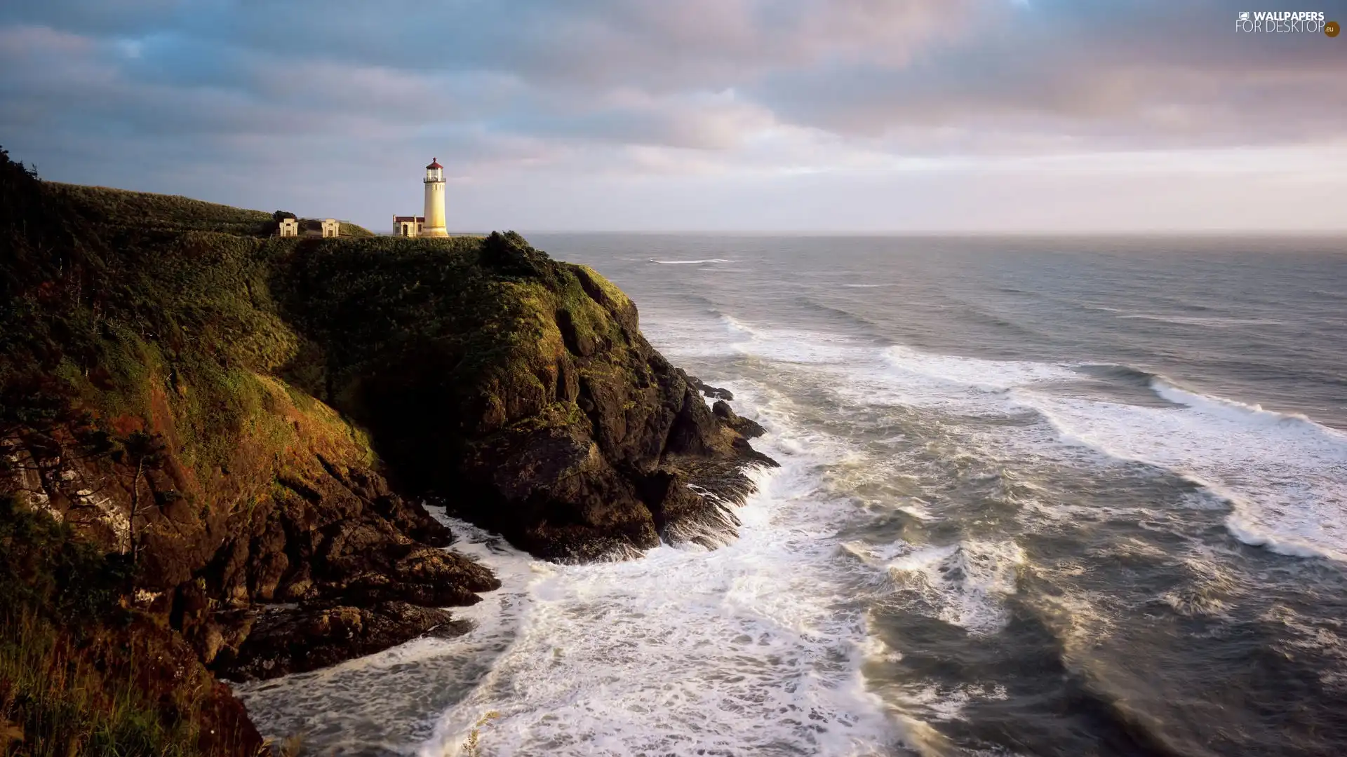sea, rocks, Lighthouse, overgrown