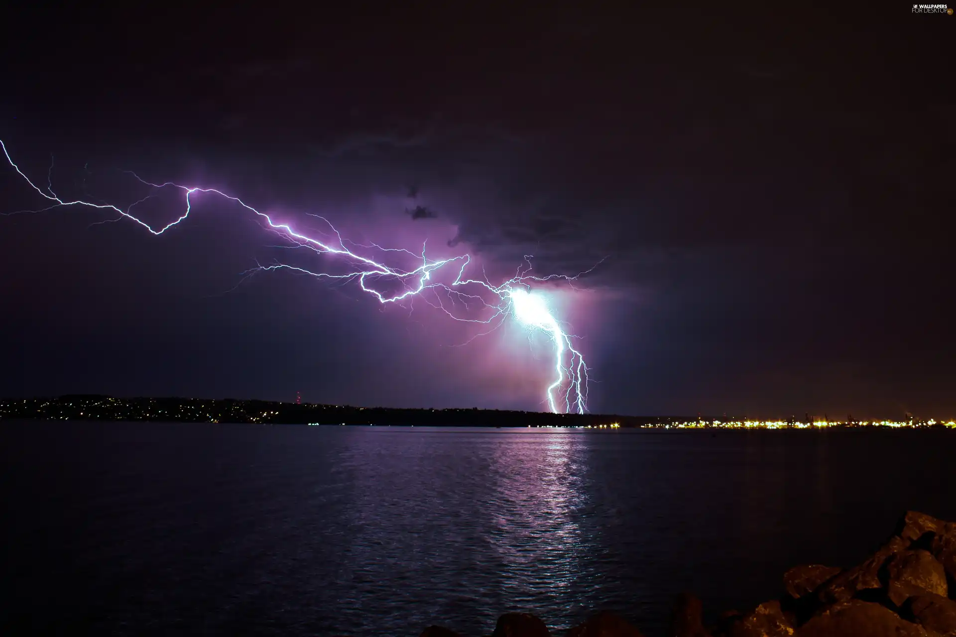 lightning, lake, Storm - For desktop wallpapers: 3456x2304