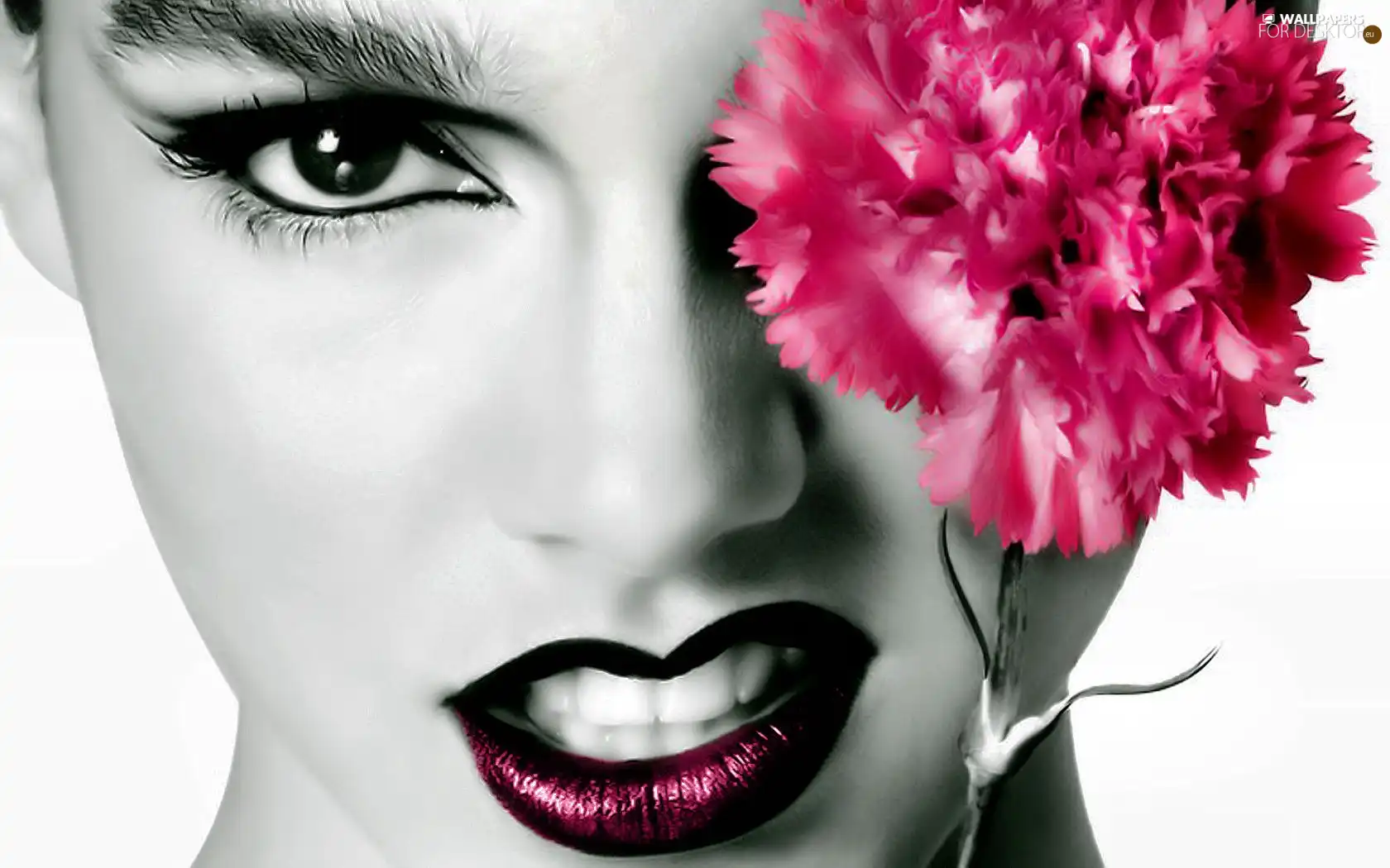 Women, cherry, lips, Colourfull Flowers