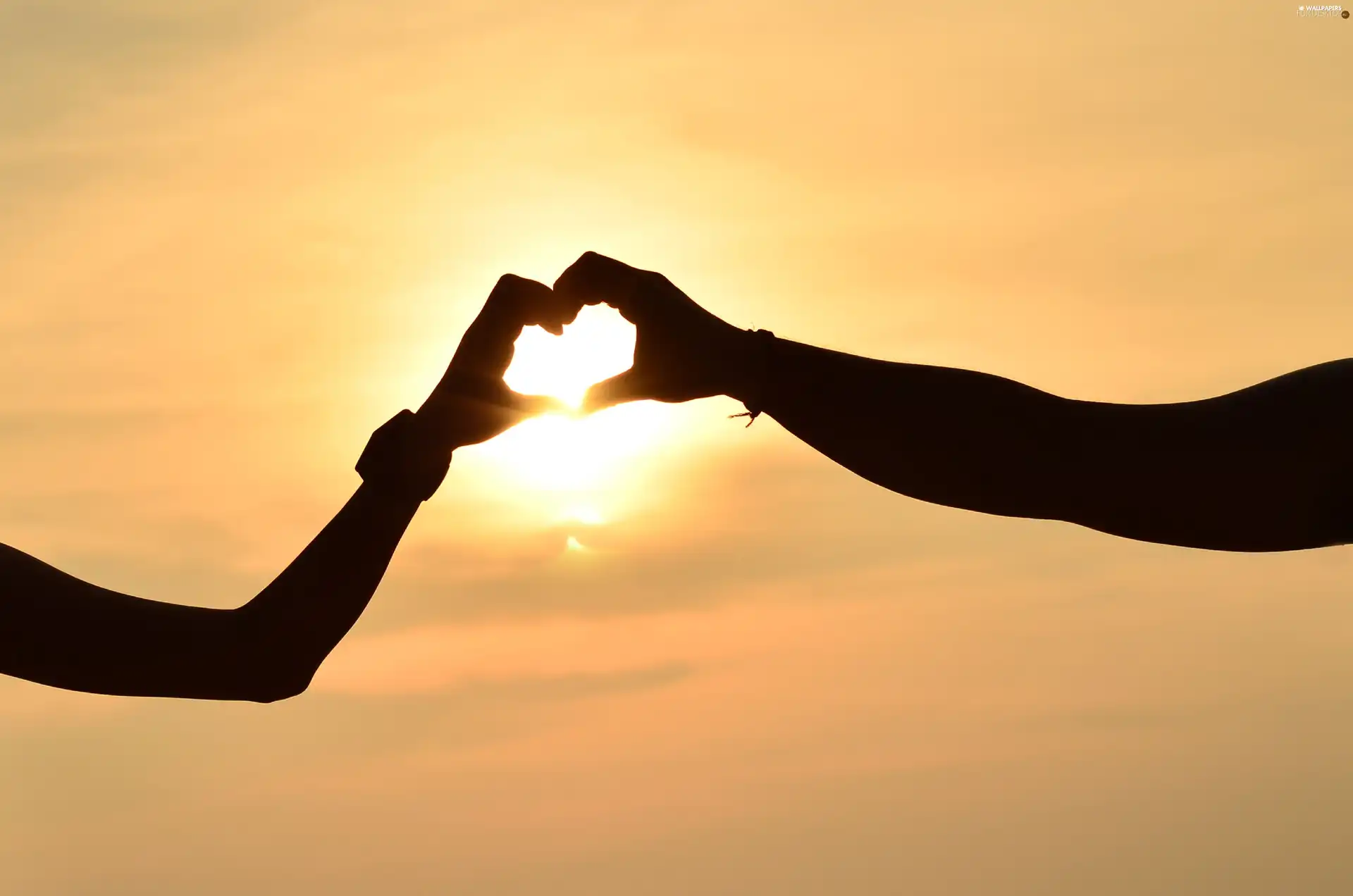 lovers, Great Sunsets, Heart teddybear, love, hands