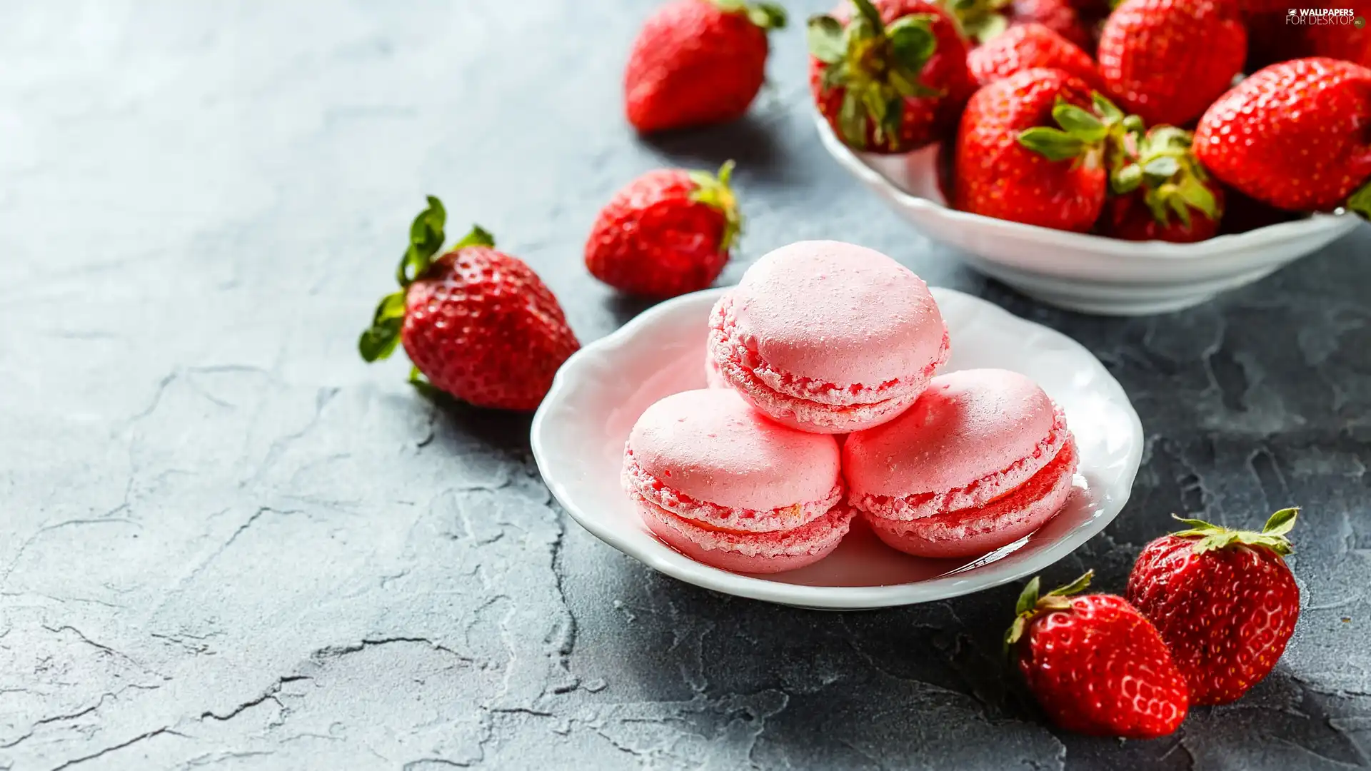 Cookies, plate, strawberries, Macaroons