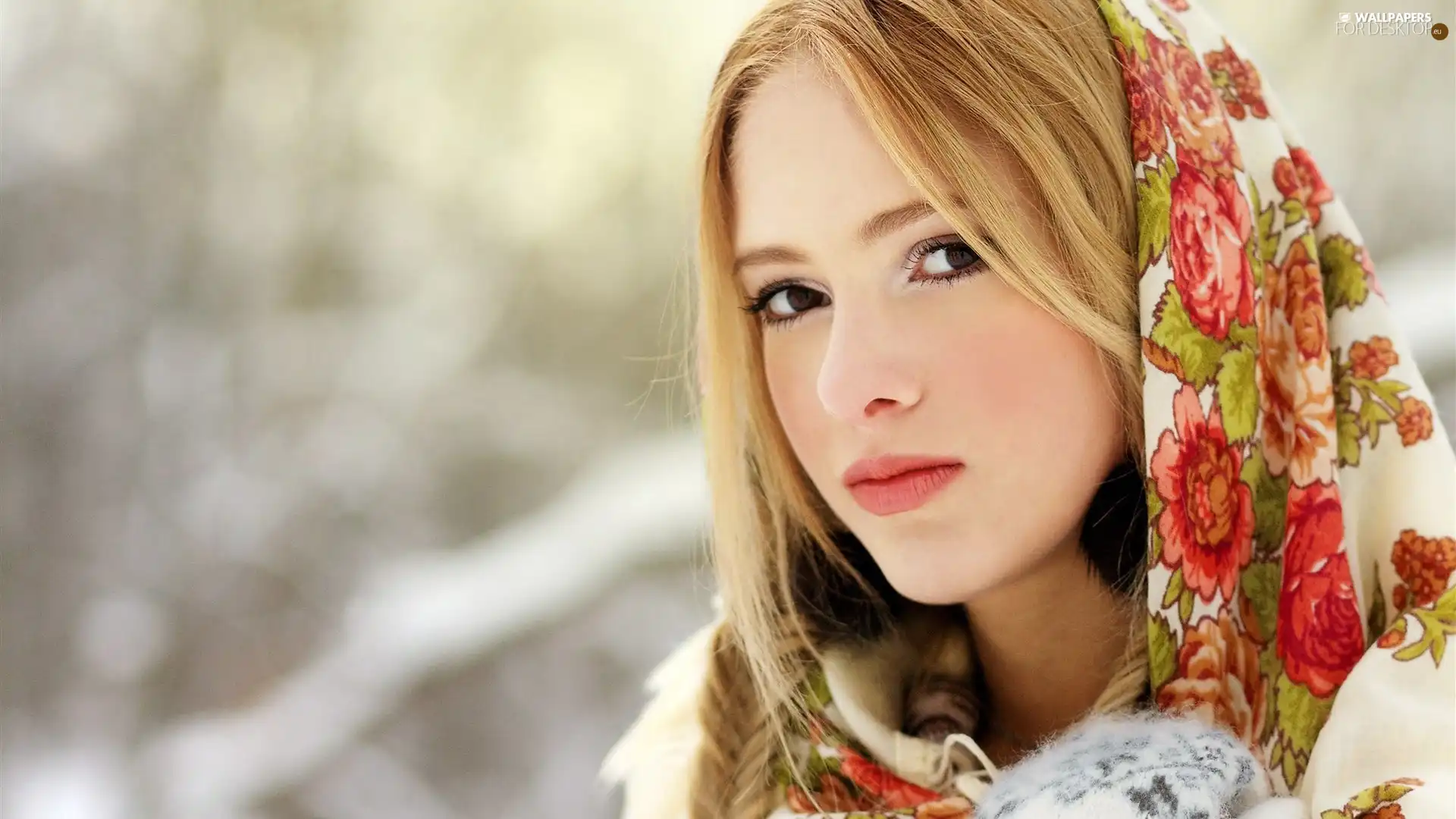 make-up, Blonde, scarf, face, Floral, Women
