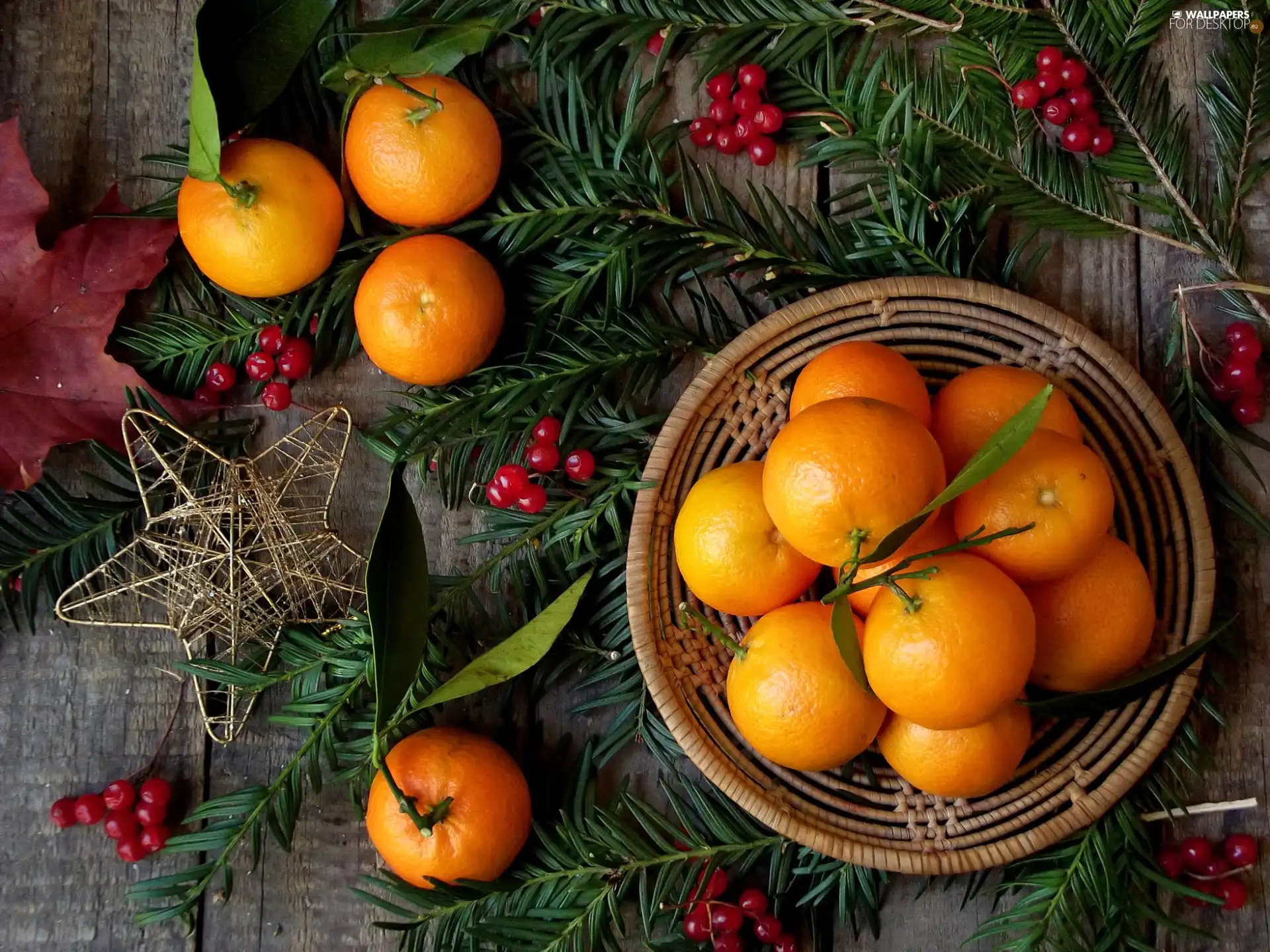 composition, basket, Twigs, mandarin - For desktop wallpapers: 2003x1502