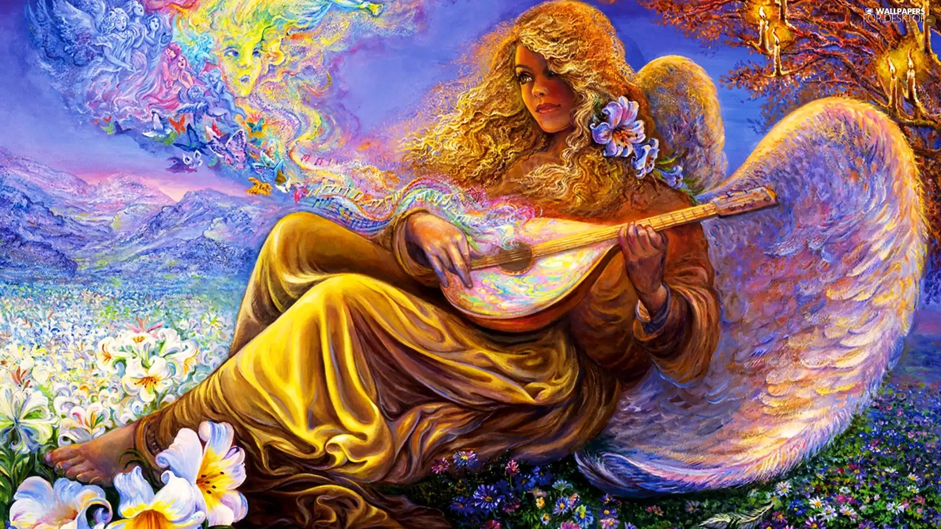 mandoline, Women, Flowers