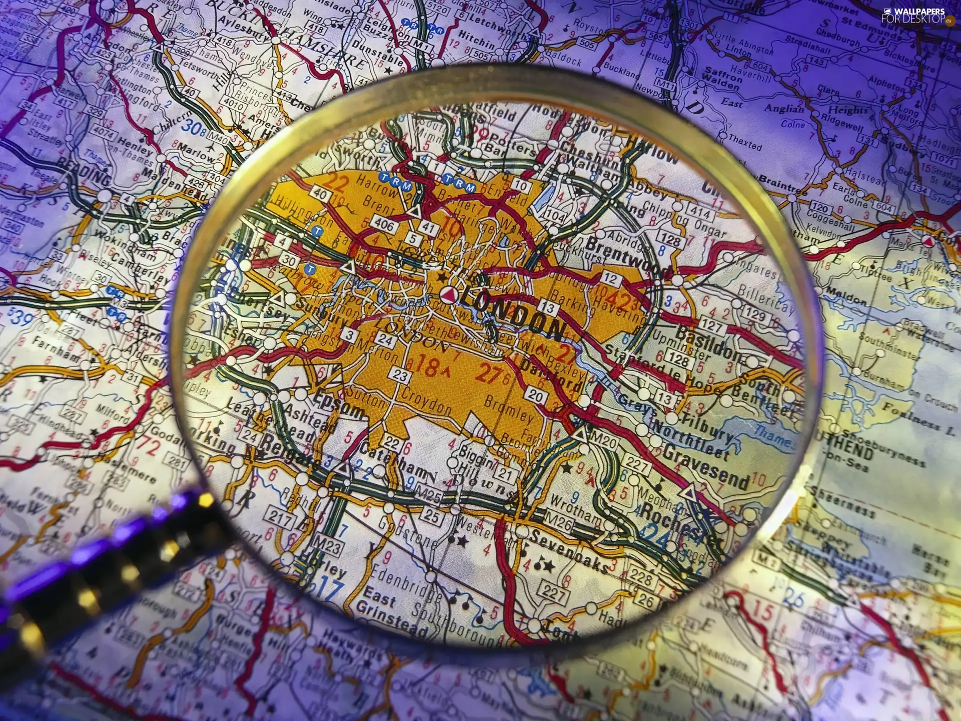 magnifying glass, London, Map