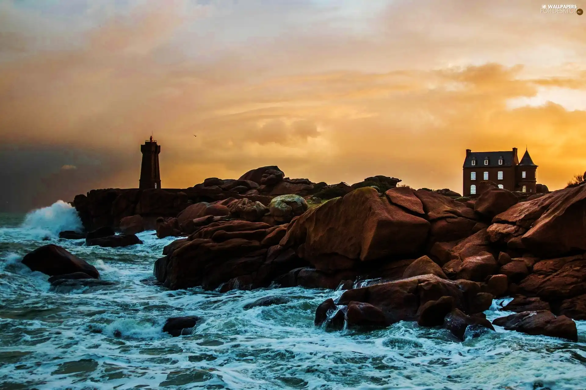 sea, Lighthouse, maritime, rocks