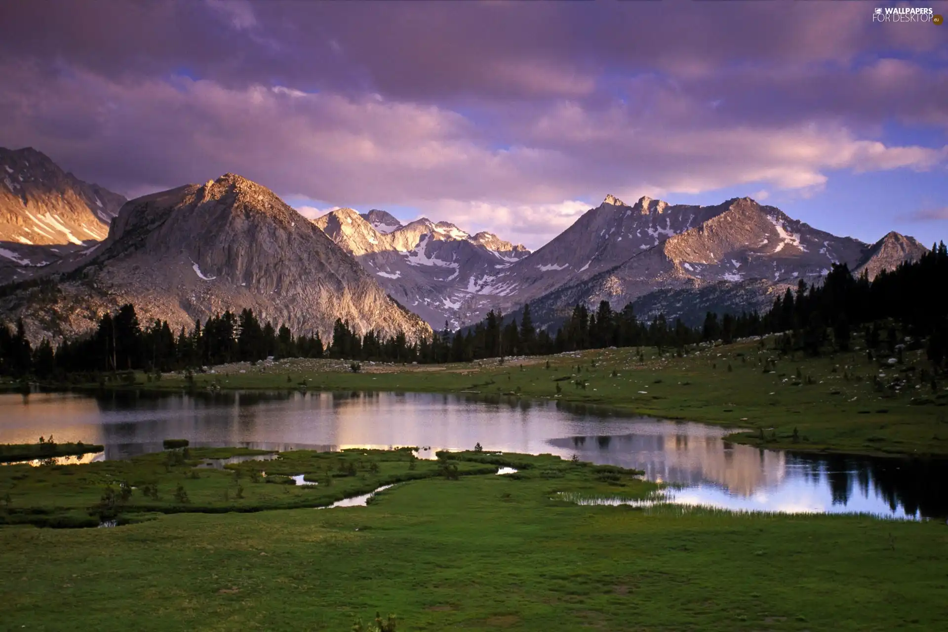 Meadow, Mountains, lake