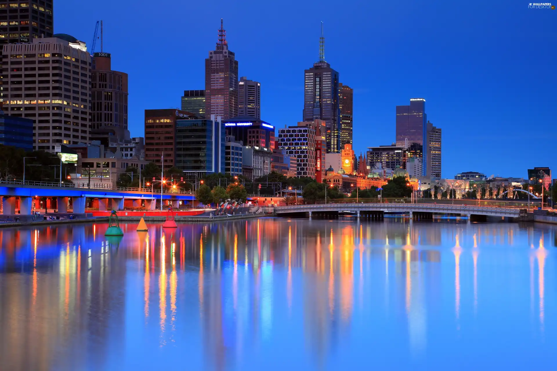 Melbourne, Australia, bridge, River, skyscrapers