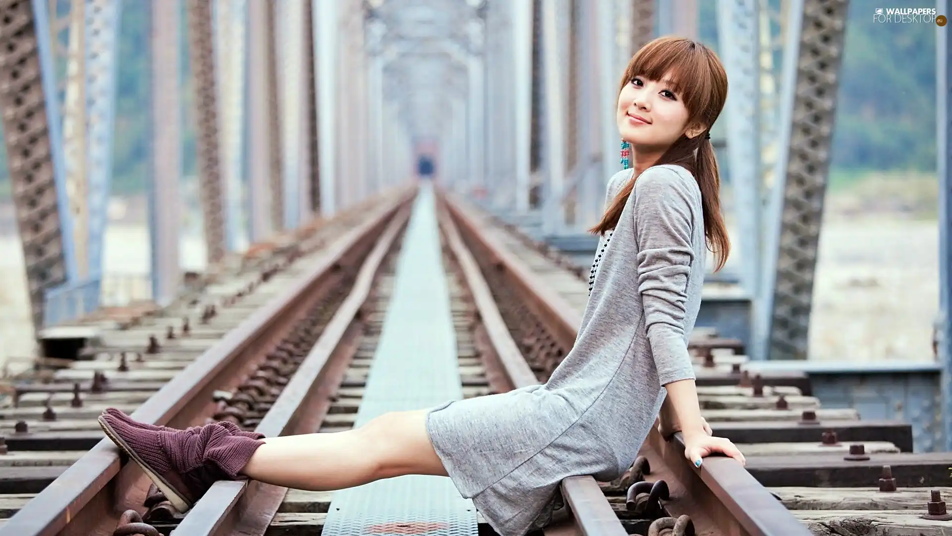 Kaijie, model, blur, bridge, railway, Zhang, Mikako, track