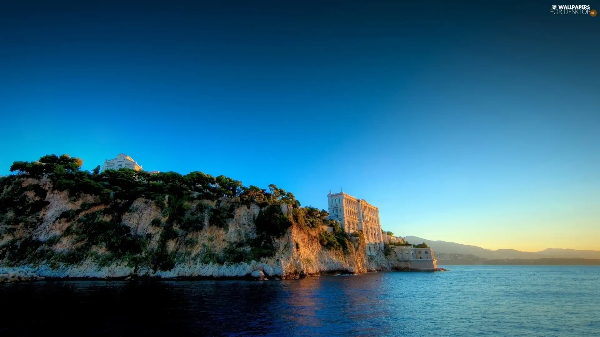 house, sea, Monaco, rocks