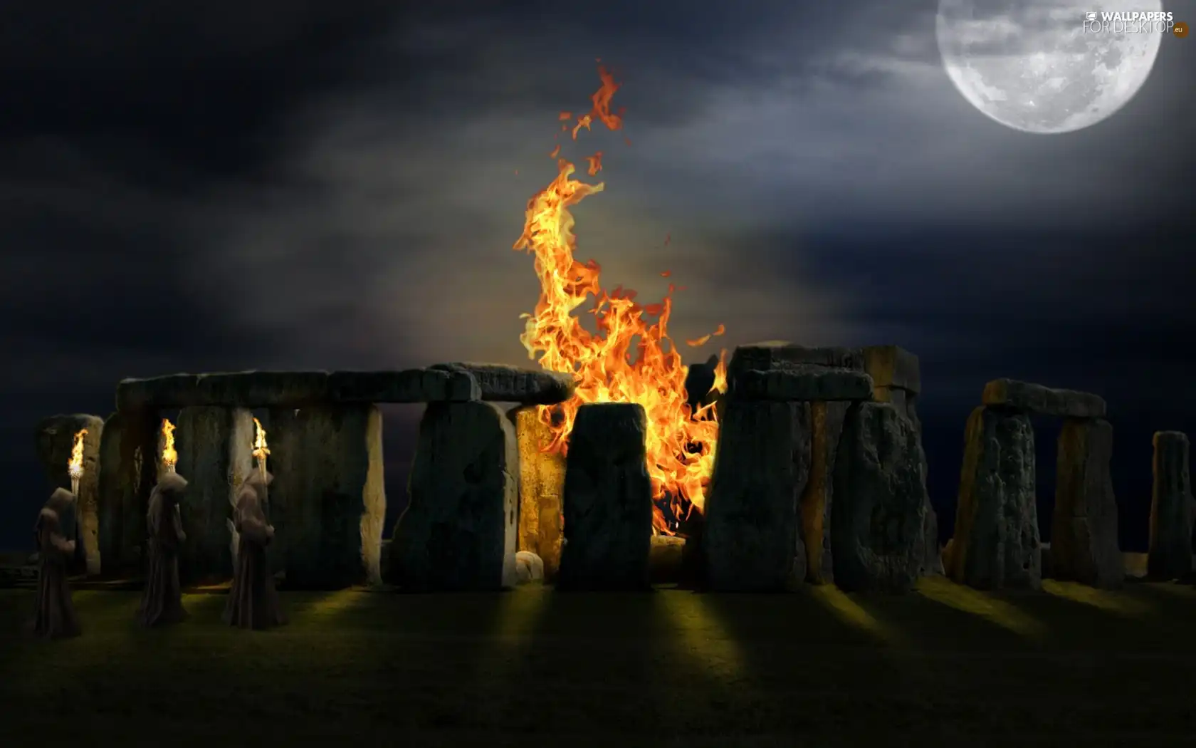 Stones, Big Fire, monks