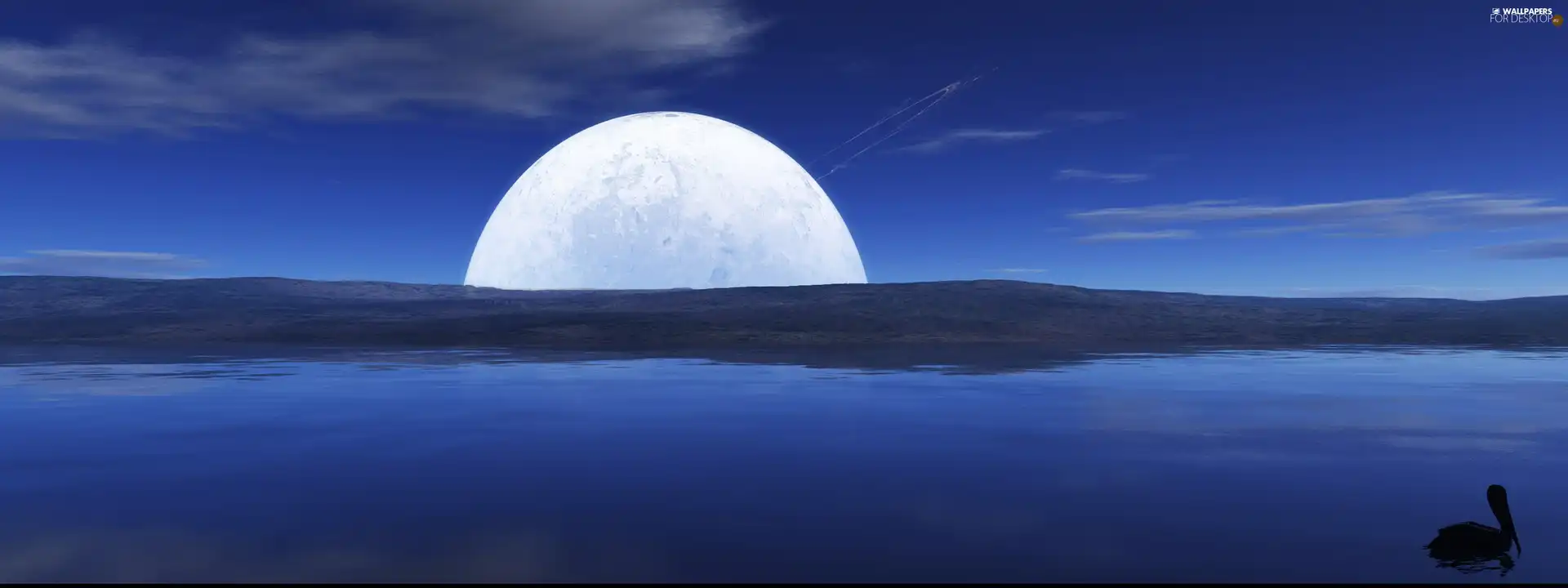 moon, lake, declining