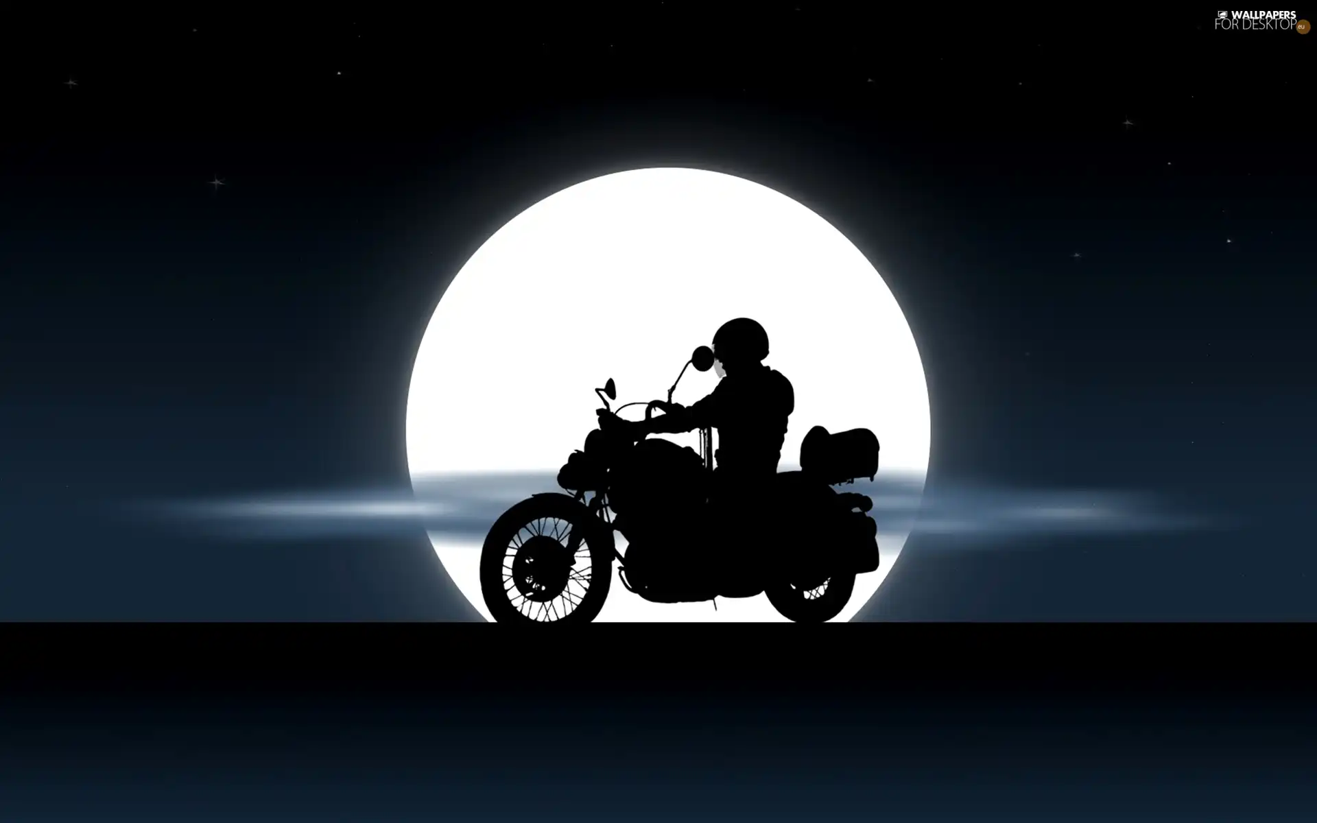 Yamaha XV535 Virago, Night, moon, Motorcyclist