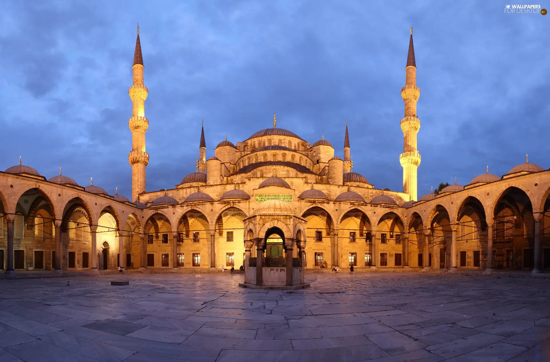 mosque, courtyard, Istanbul, blue, Turkey