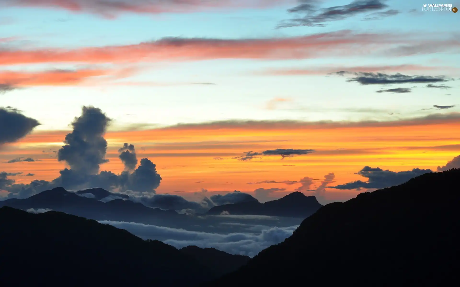 Mountains, Sky, clouds