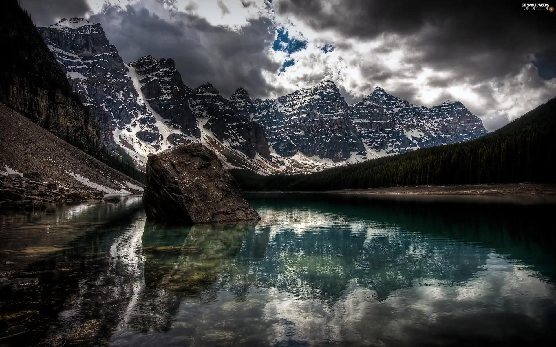 Mountains, height, rocks, clouds, lake