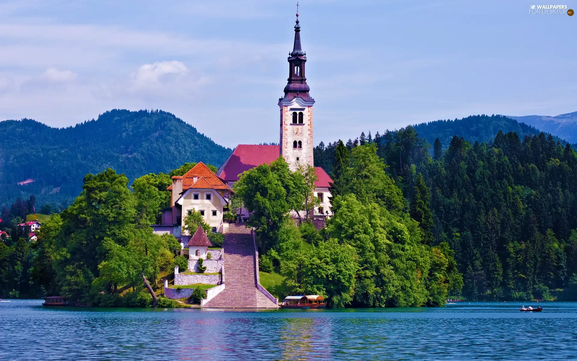 Bled, Slovenia, lake, Mountains, Church