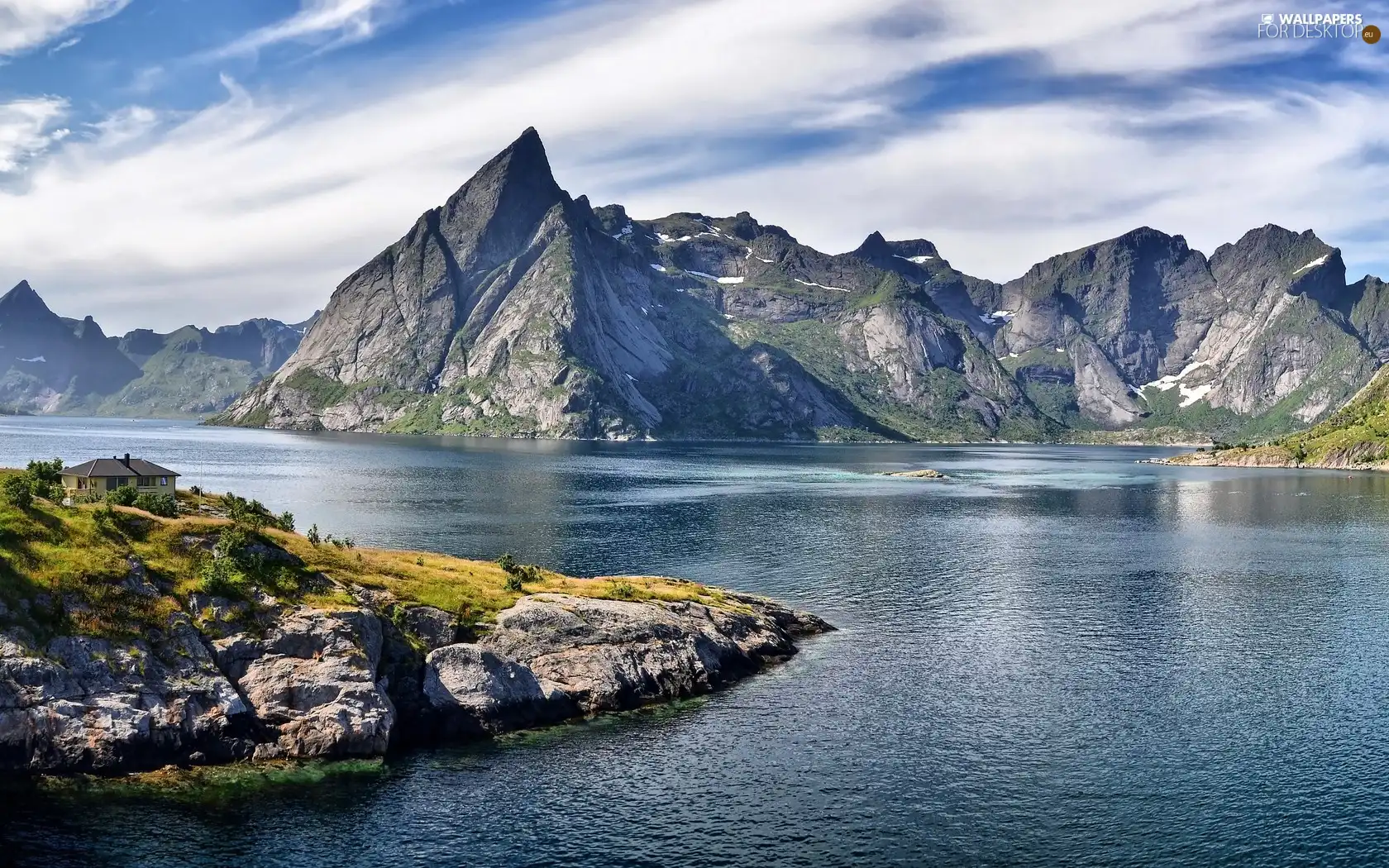 Mountains, clouds, lake