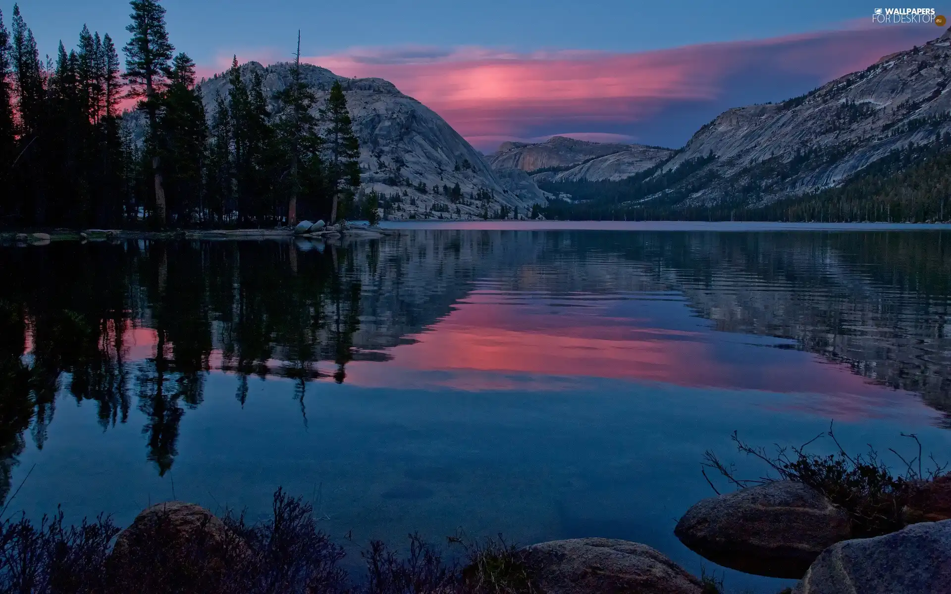 Mountains, twilight, lake
