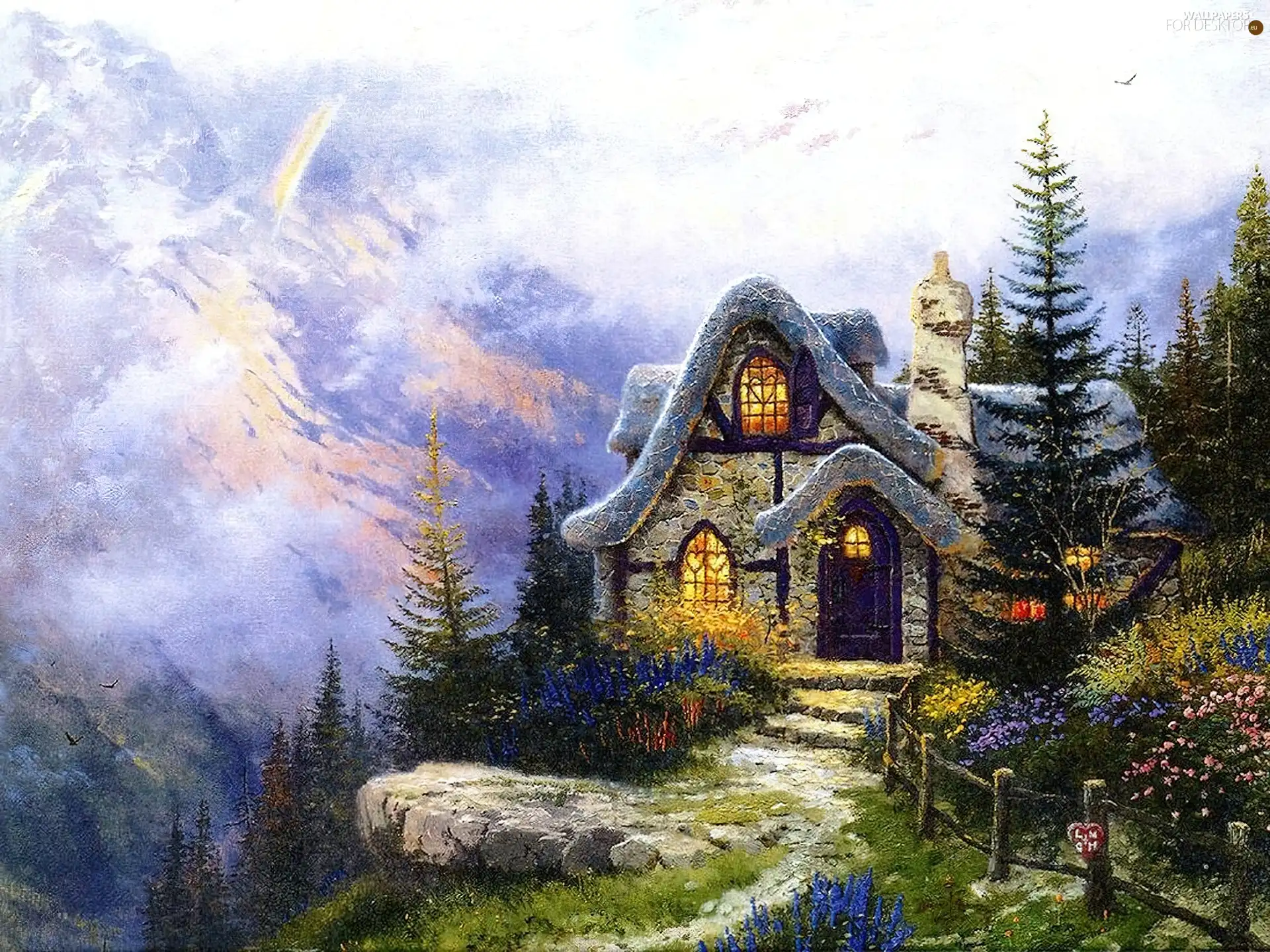 picture, ##, mountains, Cottage