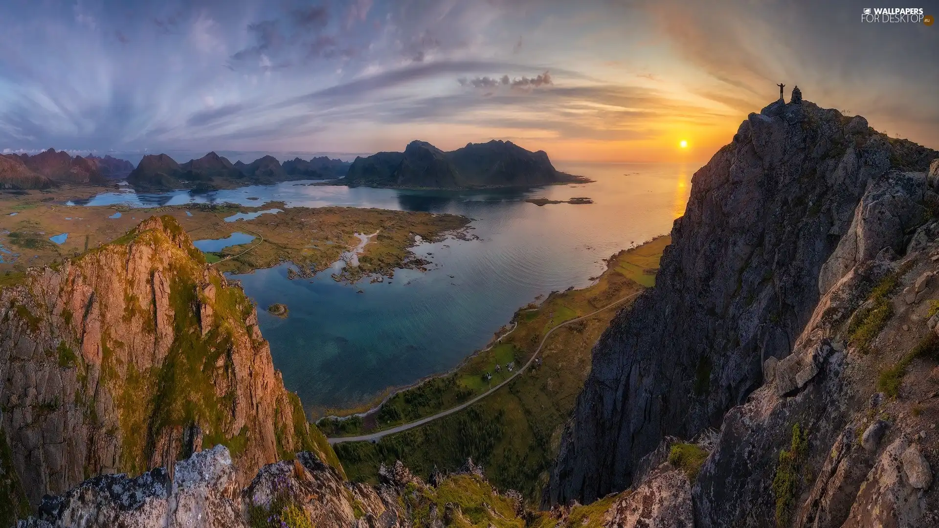 Mountains, Lofoten, Human, North Sea, Norway, rocks, Great Sunsets