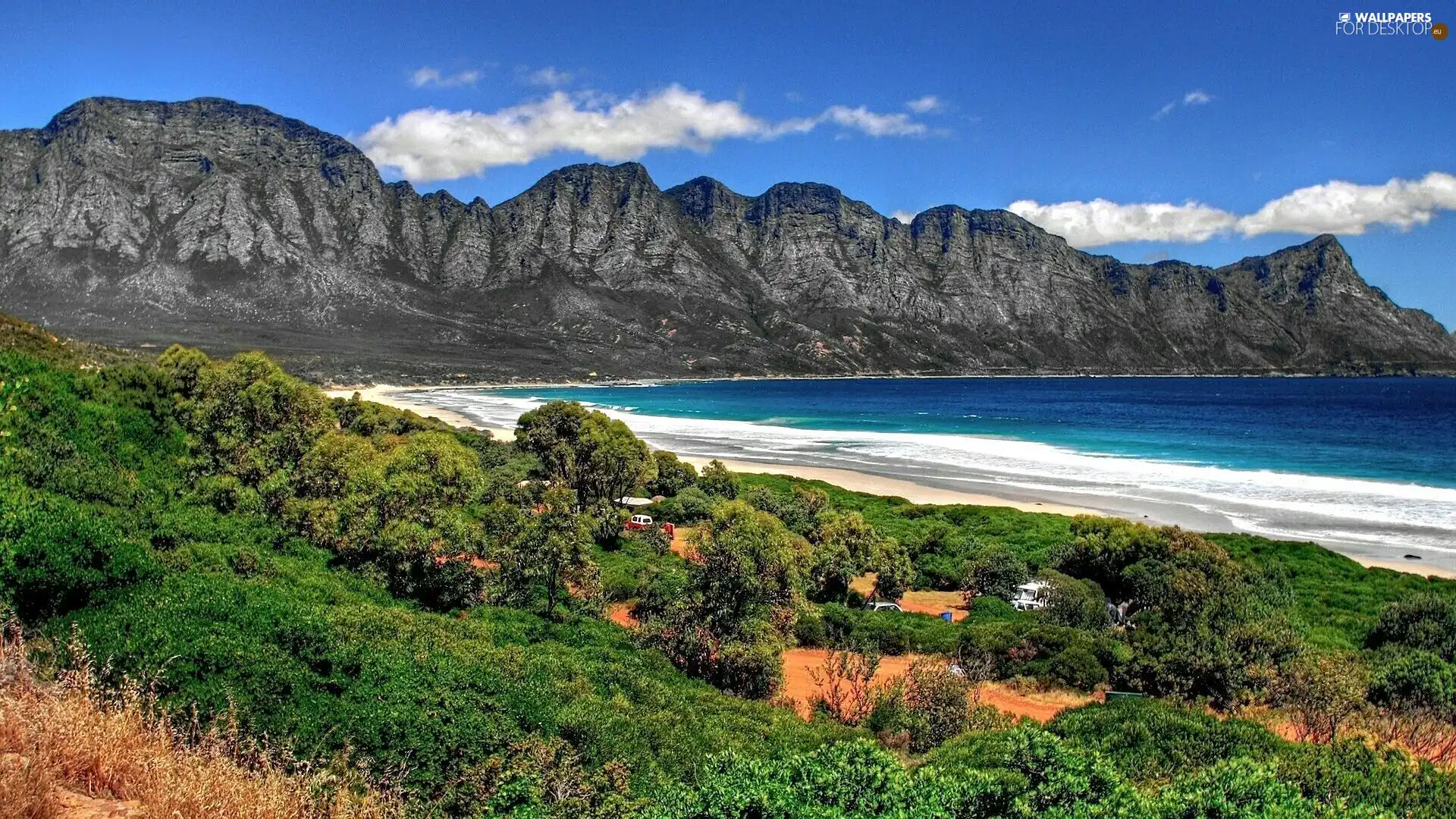 sea, green, South Africa, Mountains, Kogel Bay