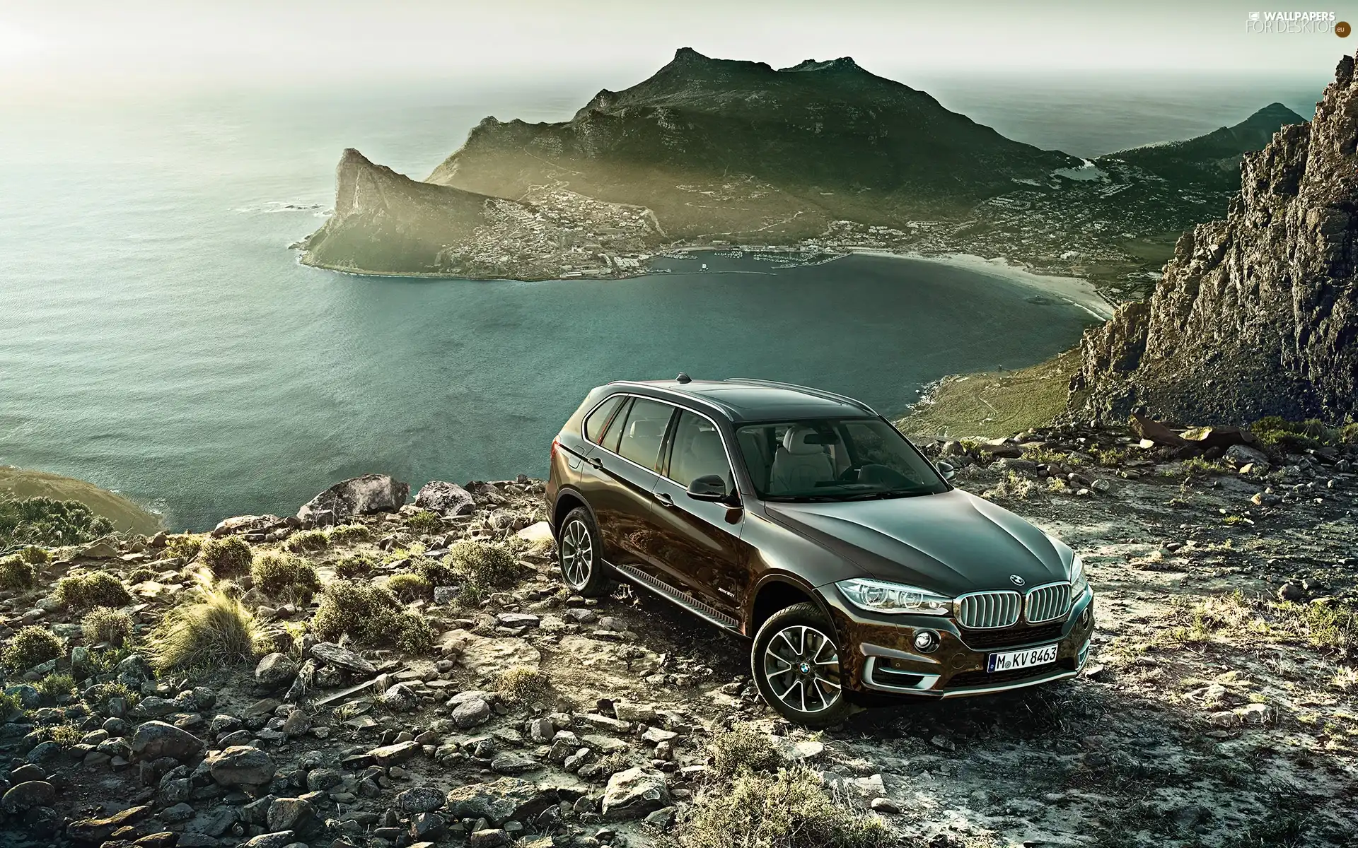 Mountains, sea, BMW, X5, Black