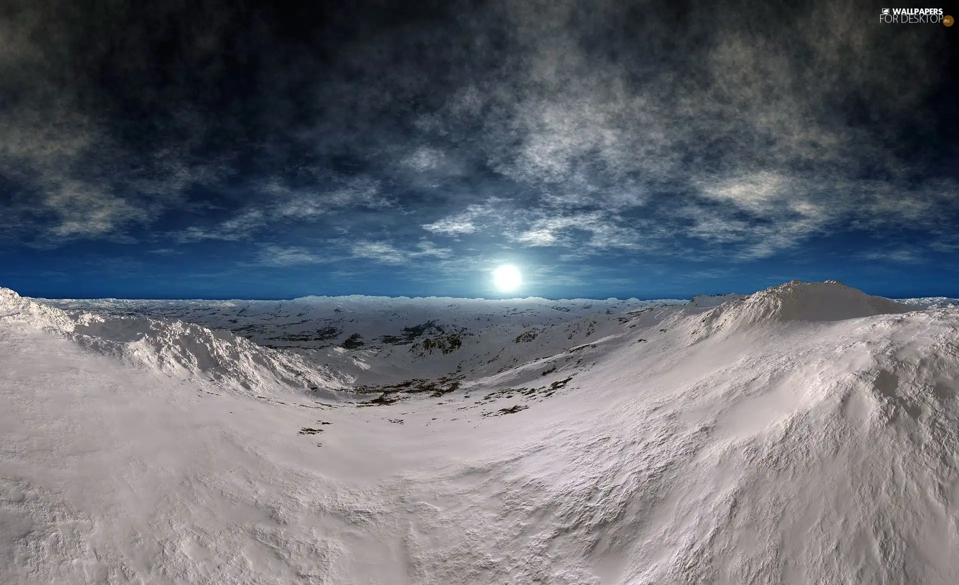 Mountains, snow, sun