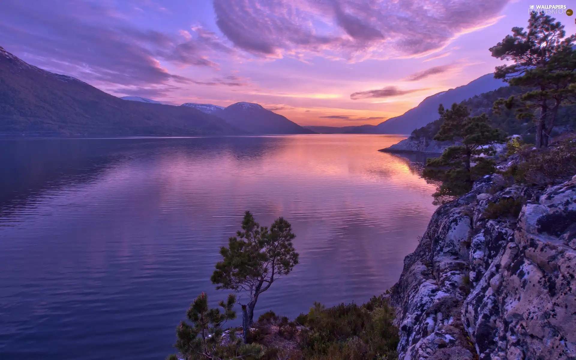 Great Sunsets, lake, Mountains