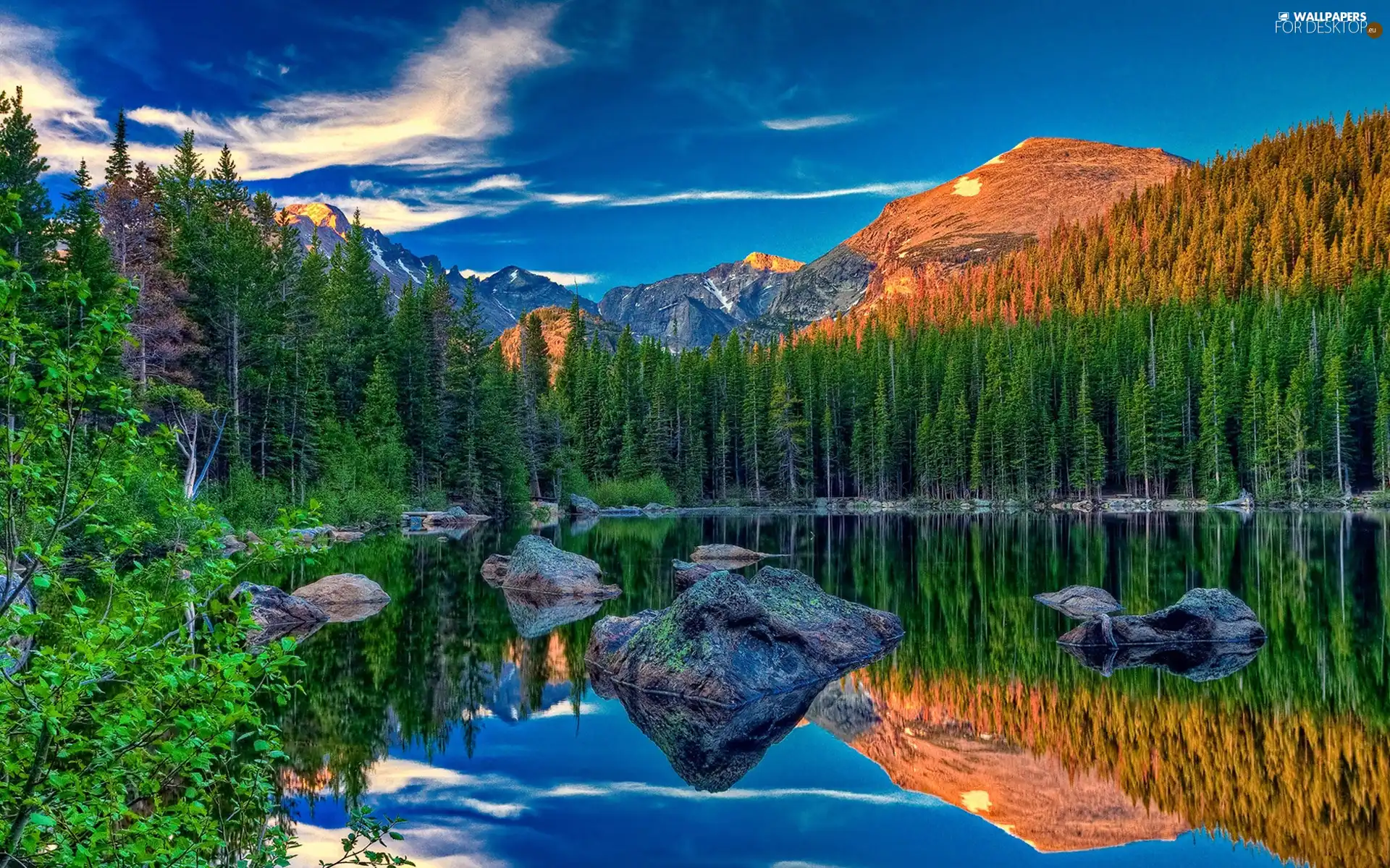 water, viewes, Mountains, trees