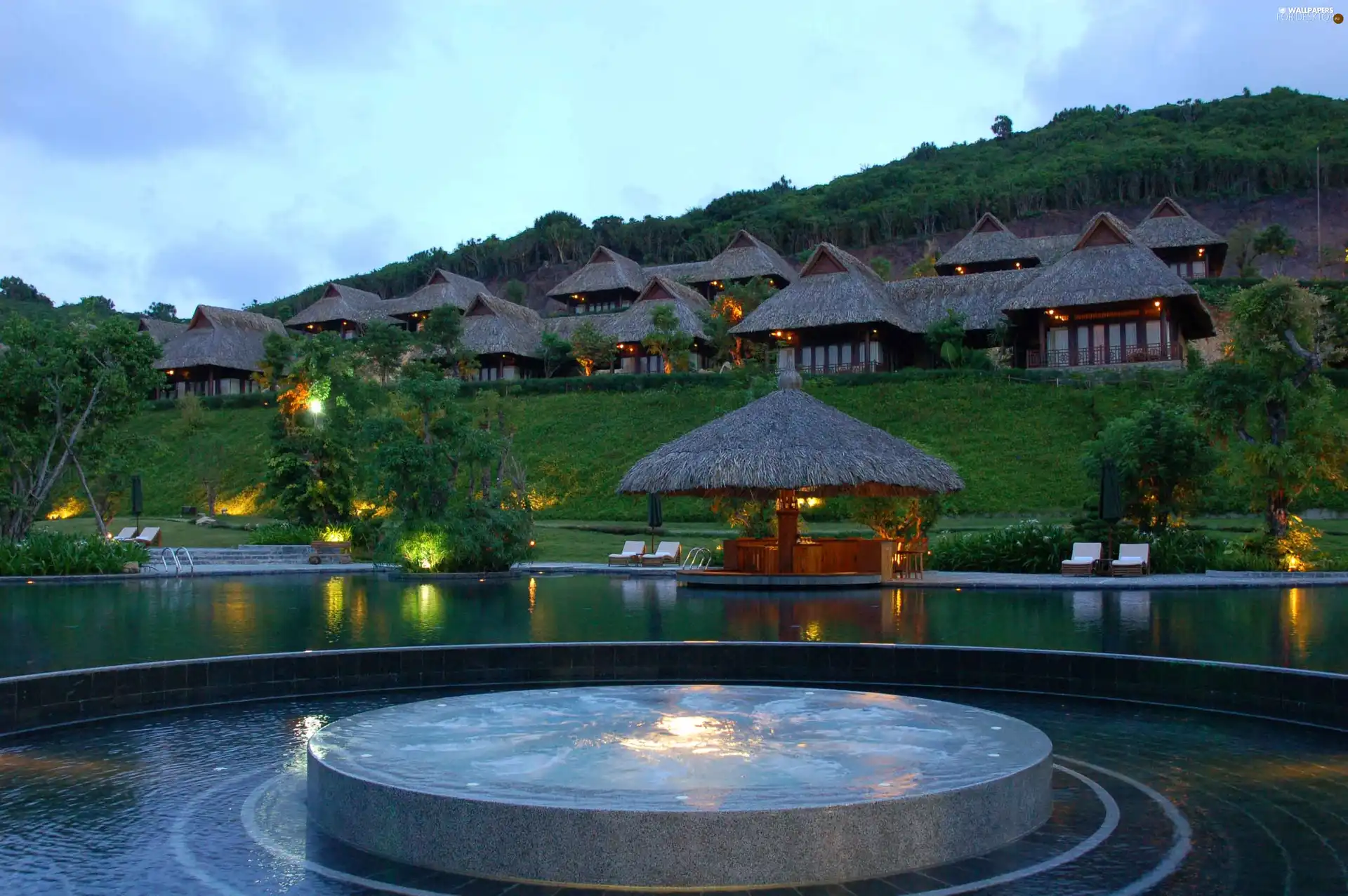 mountains, Wietnam, Pool, The wooded, Houses