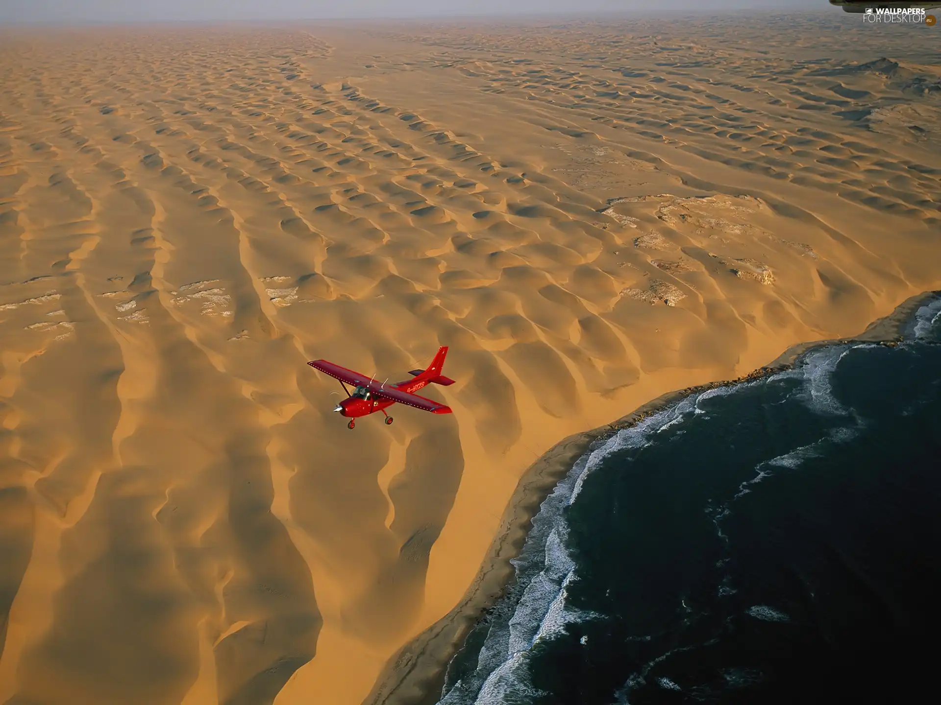 sea, plane, Namibia, Desert