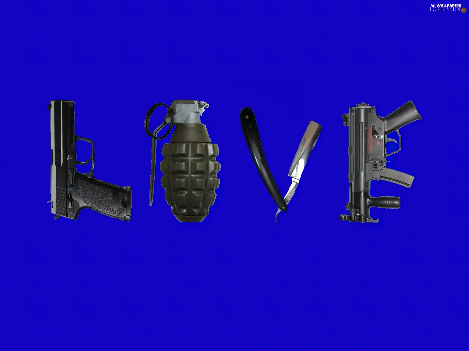 navy blue, razor, LOVE, Gun, text